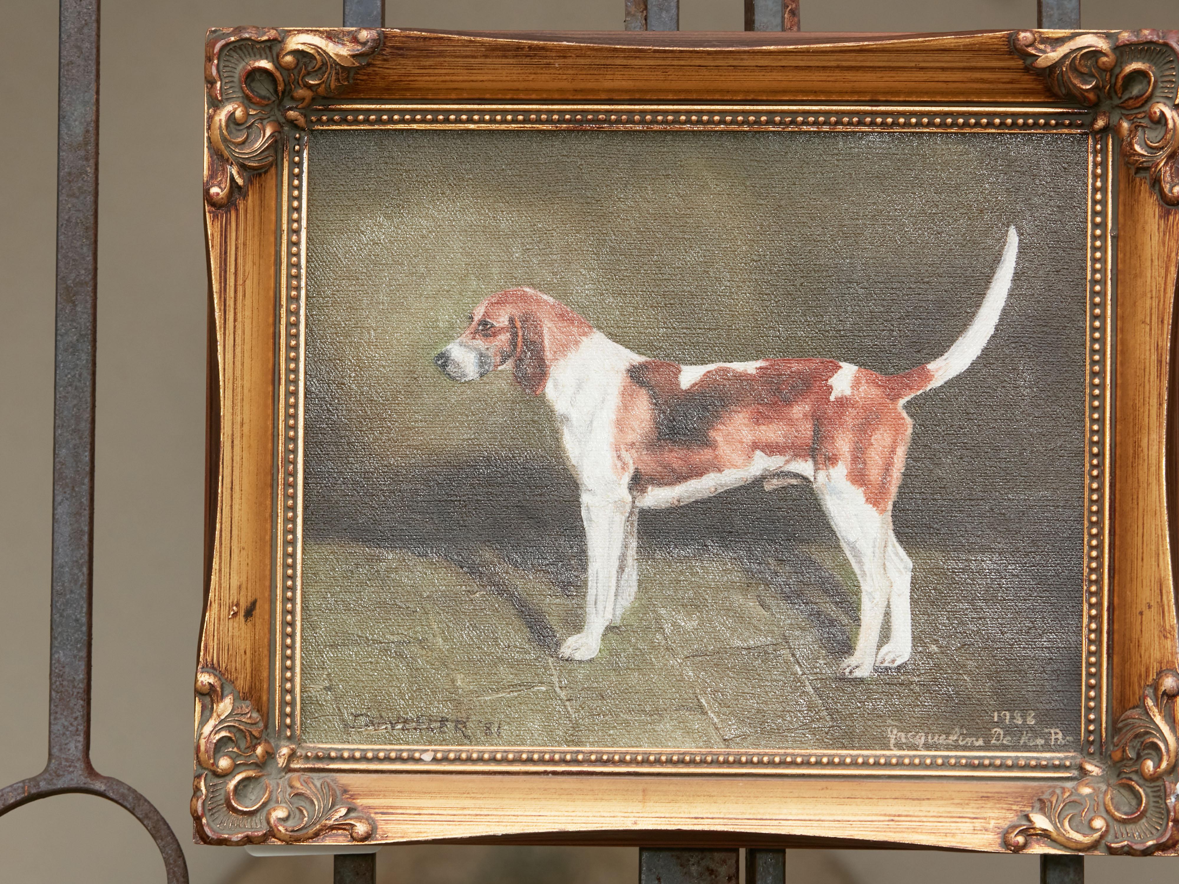Oil on Canvas Dog Painting Depicting a Belvoir Hound, Signed Jacqueline Decker In Good Condition In Atlanta, GA