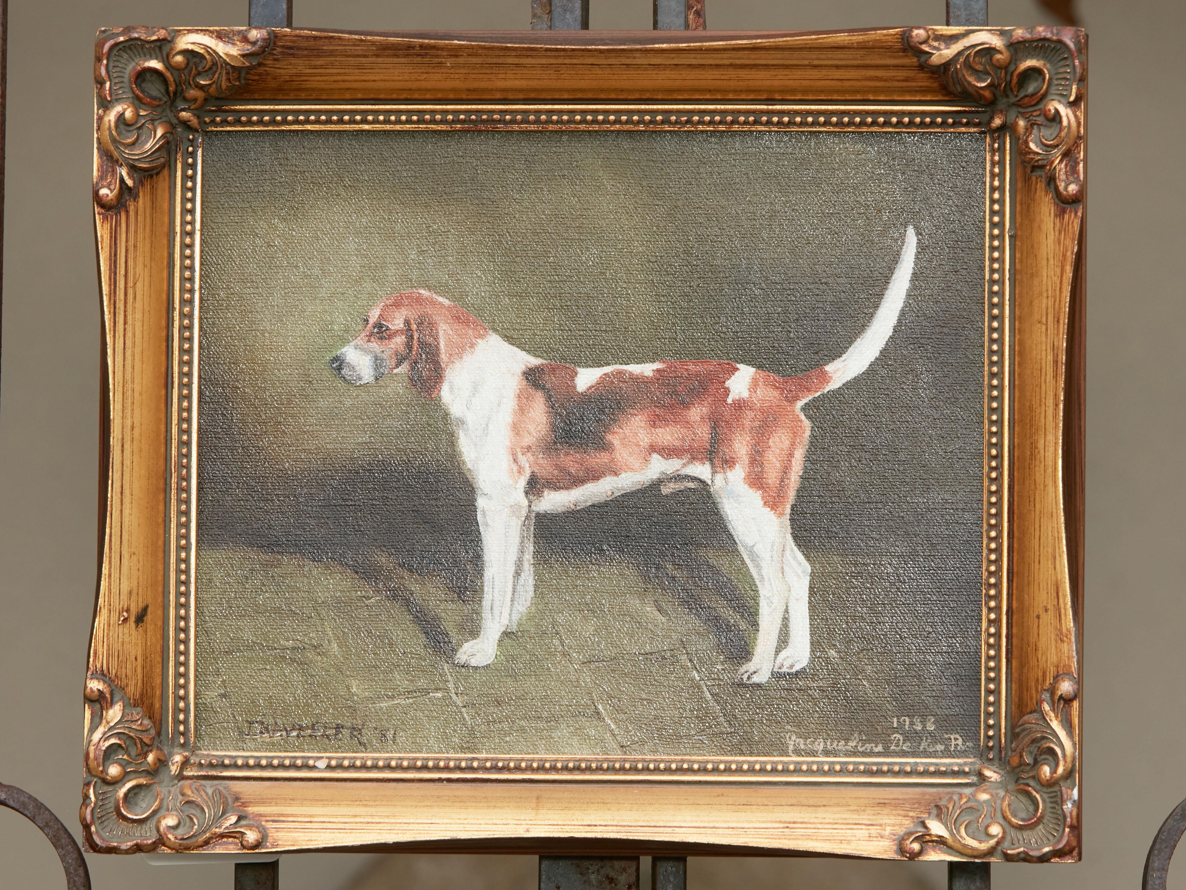 20th Century Oil on Canvas Dog Painting Depicting a Belvoir Hound, Signed Jacqueline Decker