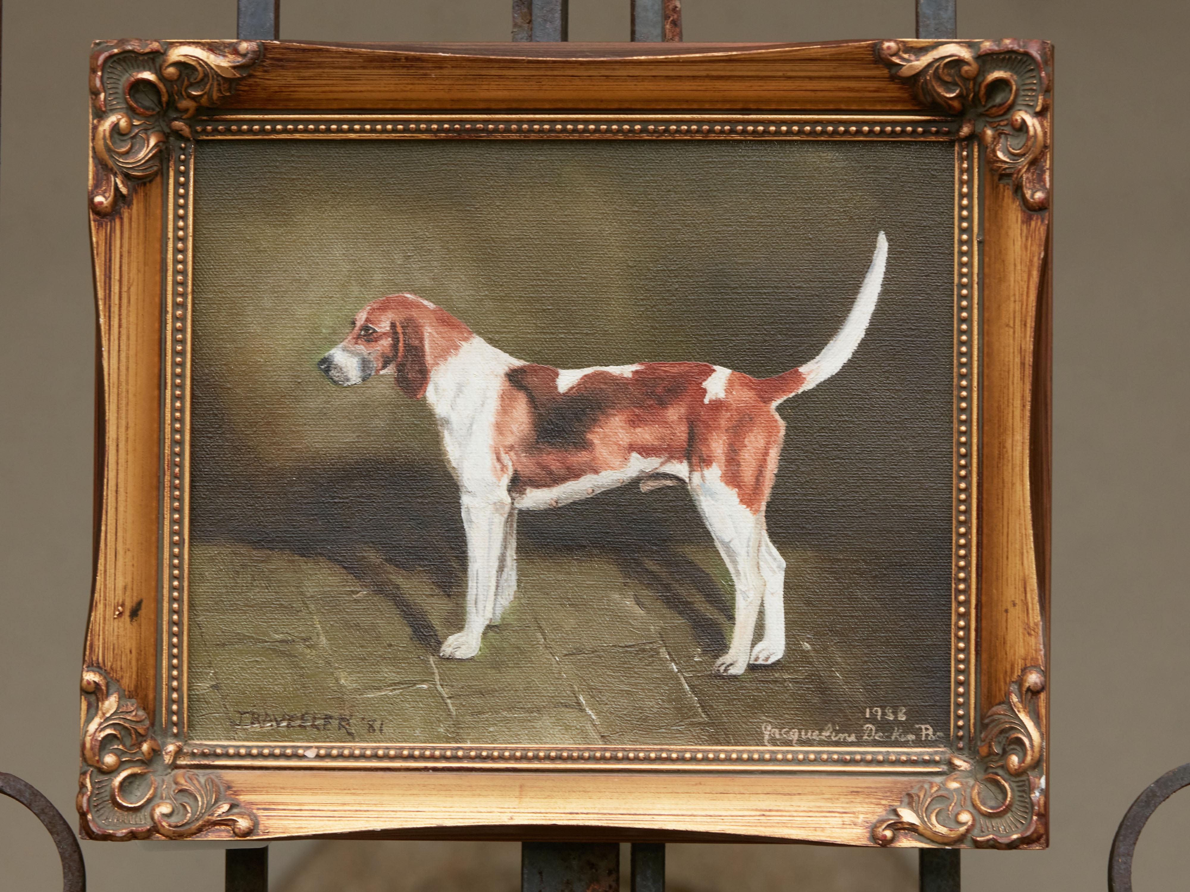 Oil on Canvas Dog Painting Depicting a Belvoir Hound, Signed Jacqueline Decker 1