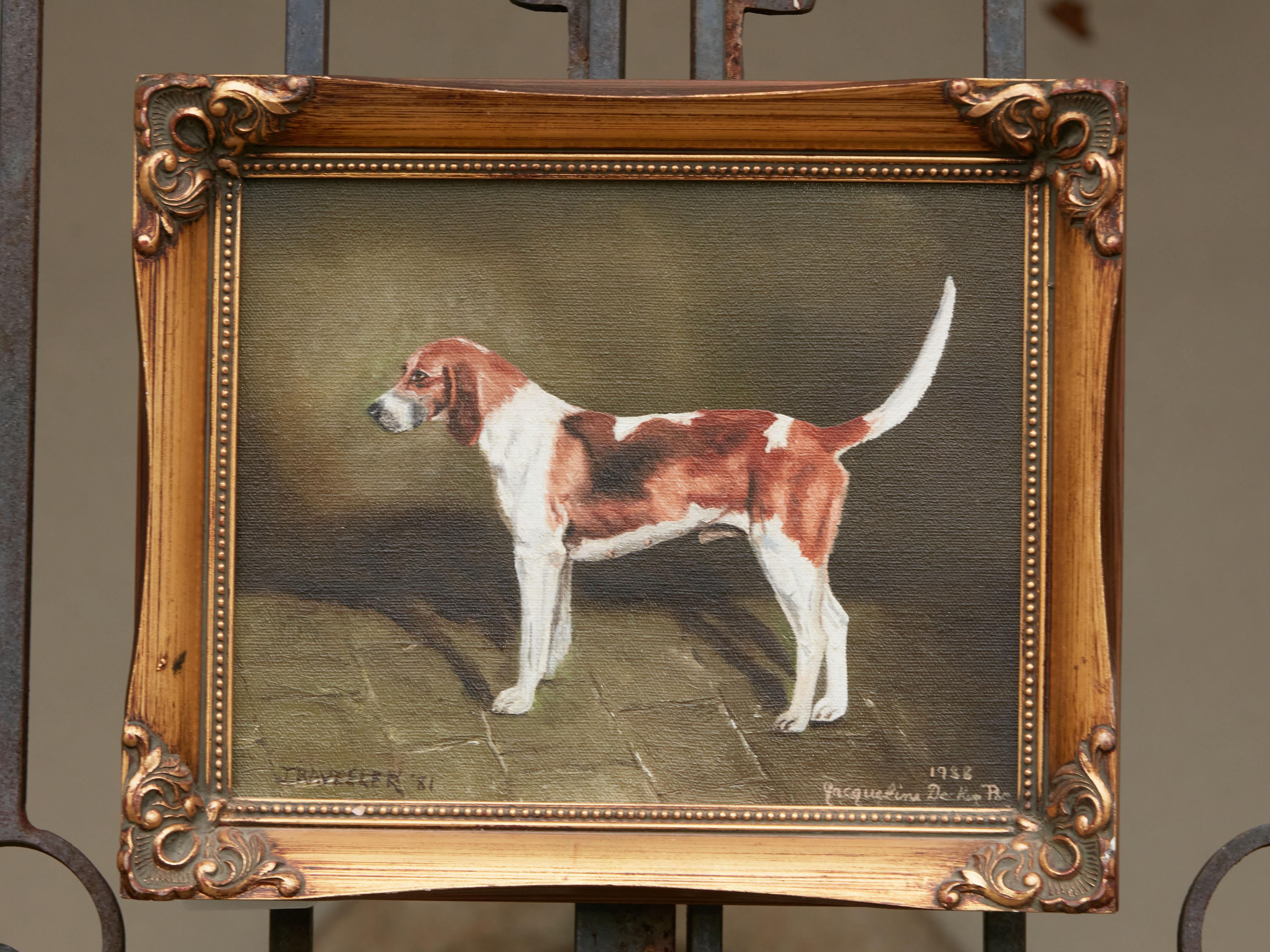 Oil on Canvas Dog Painting Depicting a Belvoir Hound, Signed Jacqueline Decker 2