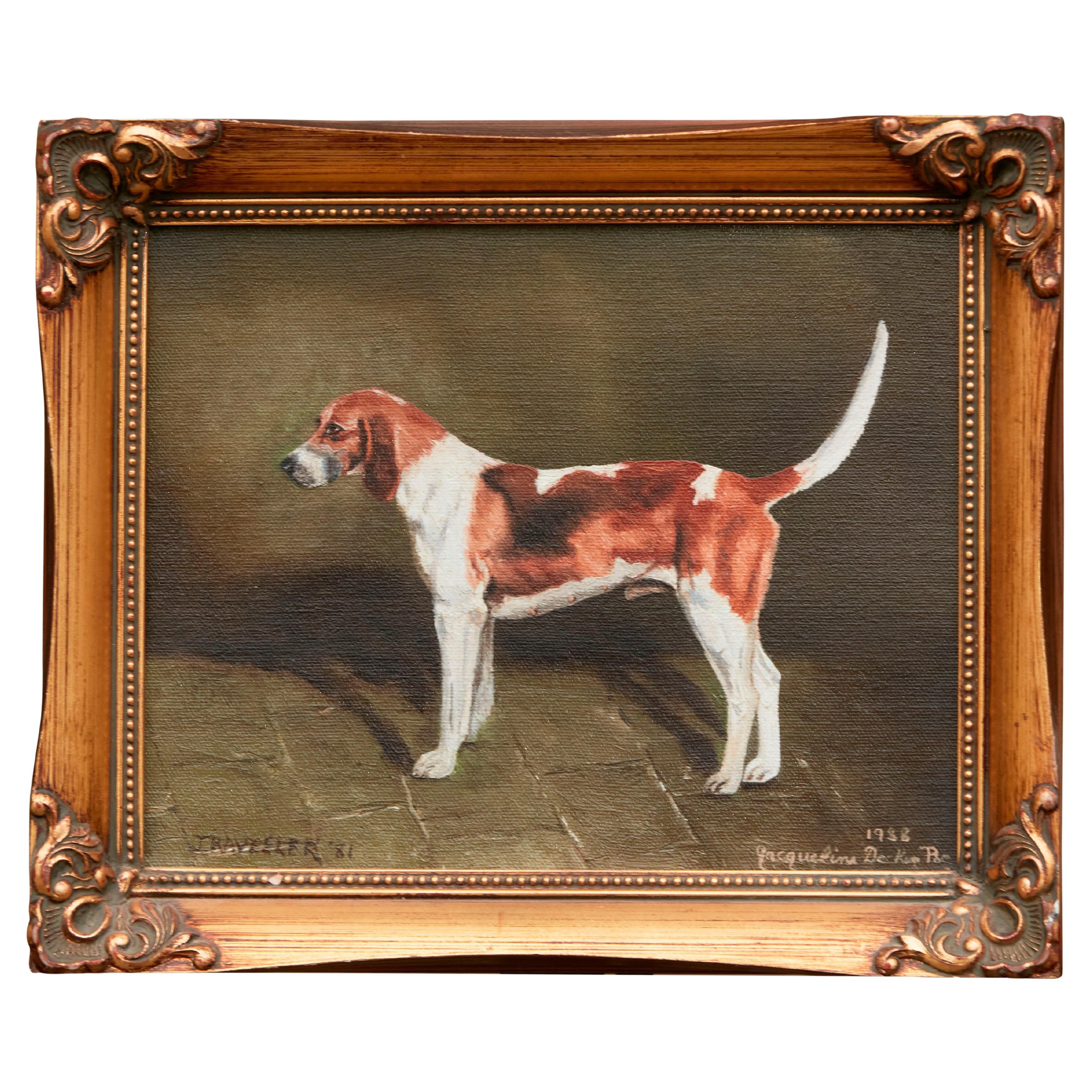Oil on Canvas Dog Painting Depicting a Belvoir Hound, Signed Jacqueline Decker