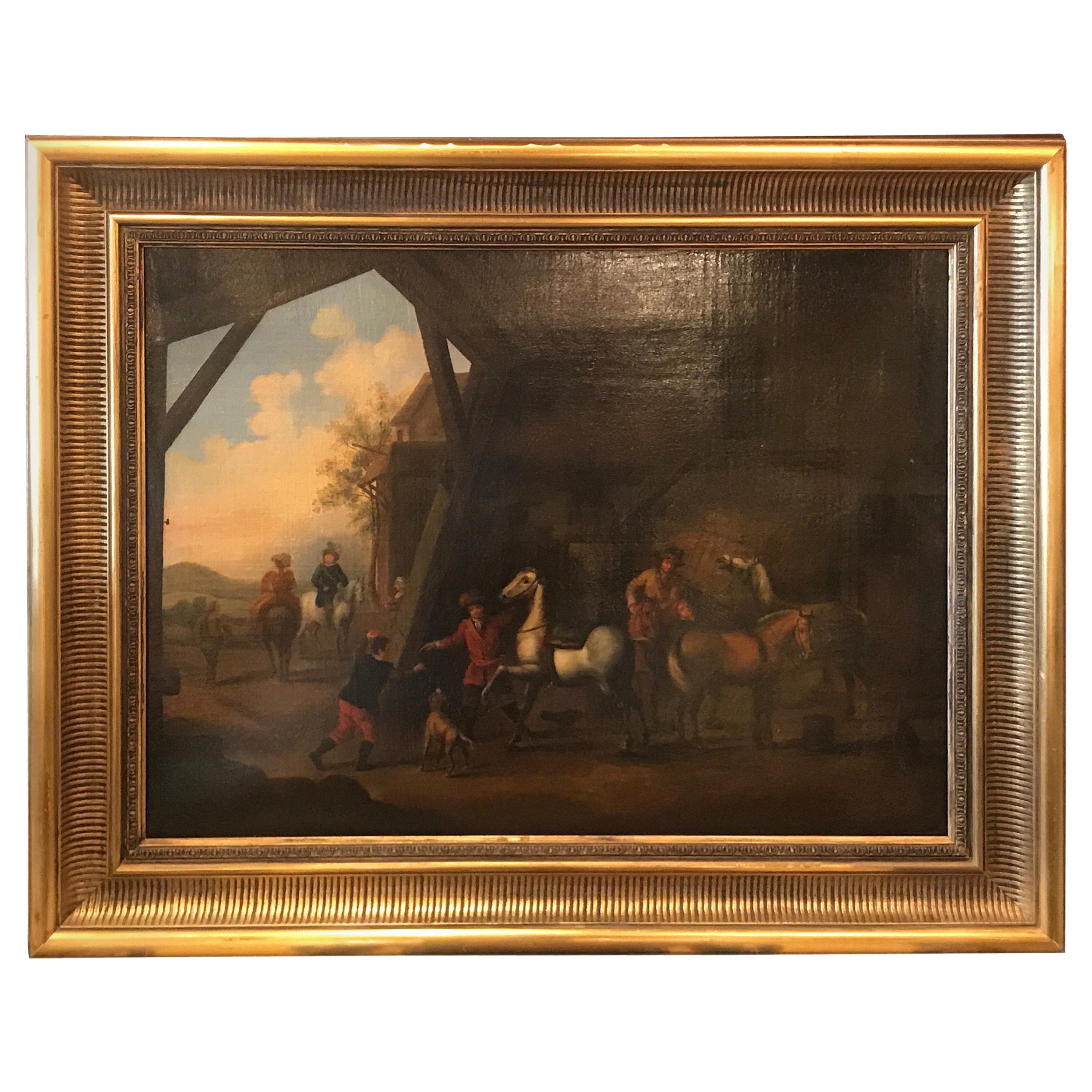 Oil on Canvas, Dutch Barn Interior, 18th Century For Sale