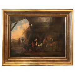 Antique Oil on Canvas, Dutch Barn Interior, 18th Century