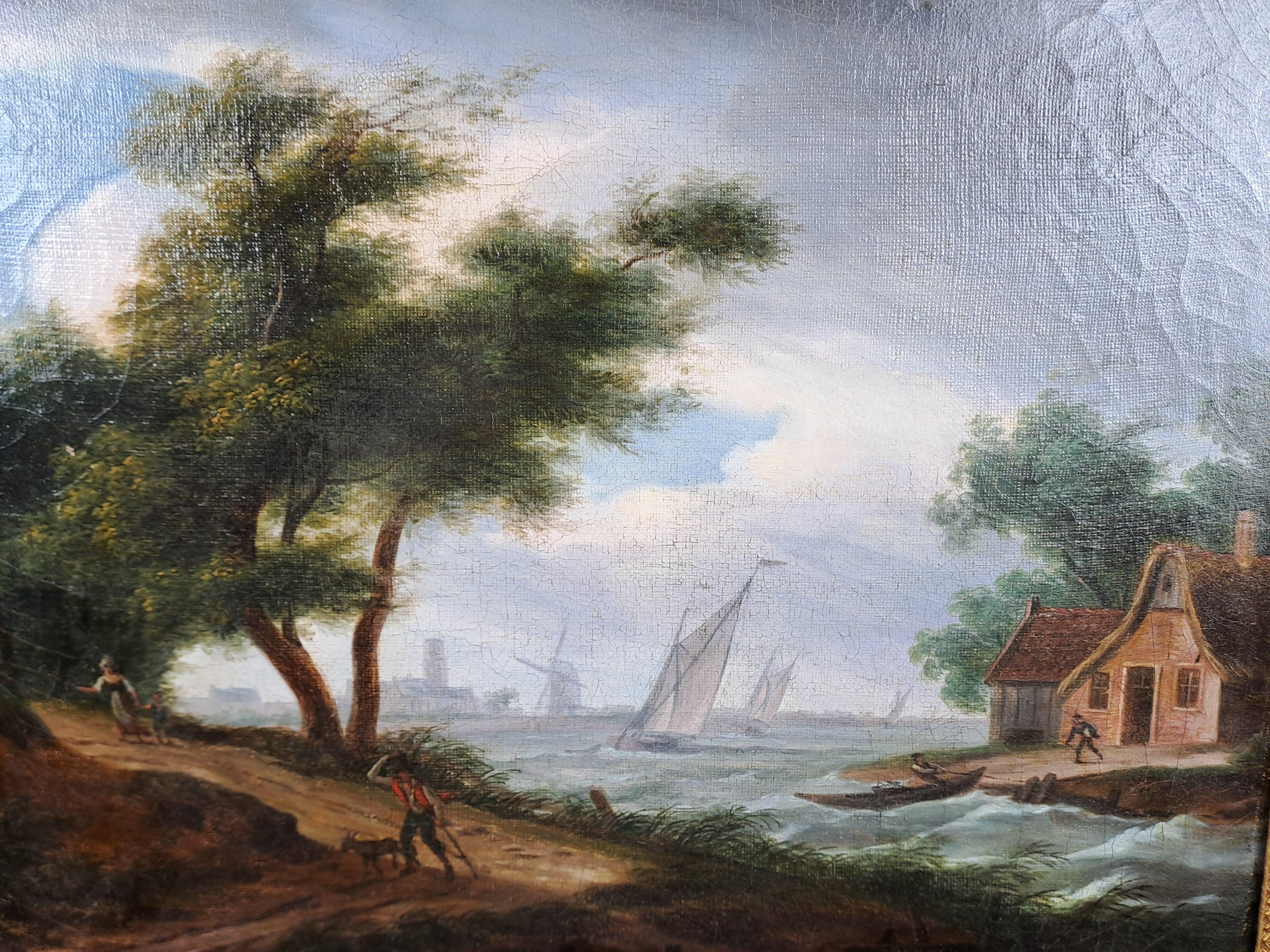 Louis XIV Oil On Canvas - Dutch School Of The 18th Century - The Approach Of The Storm For Sale