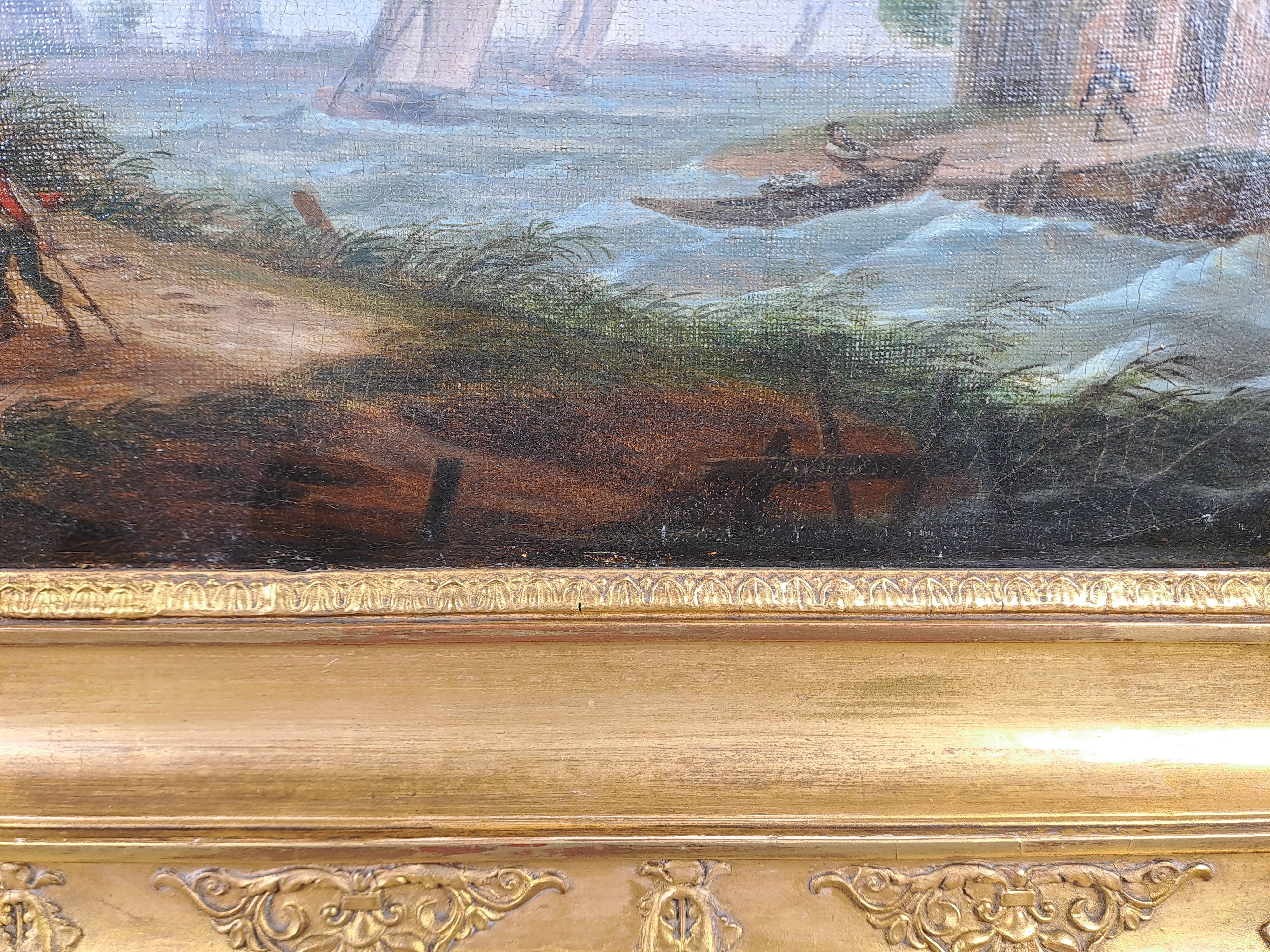 Hand-Painted Oil On Canvas - Dutch School Of The 18th Century - The Approach Of The Storm For Sale