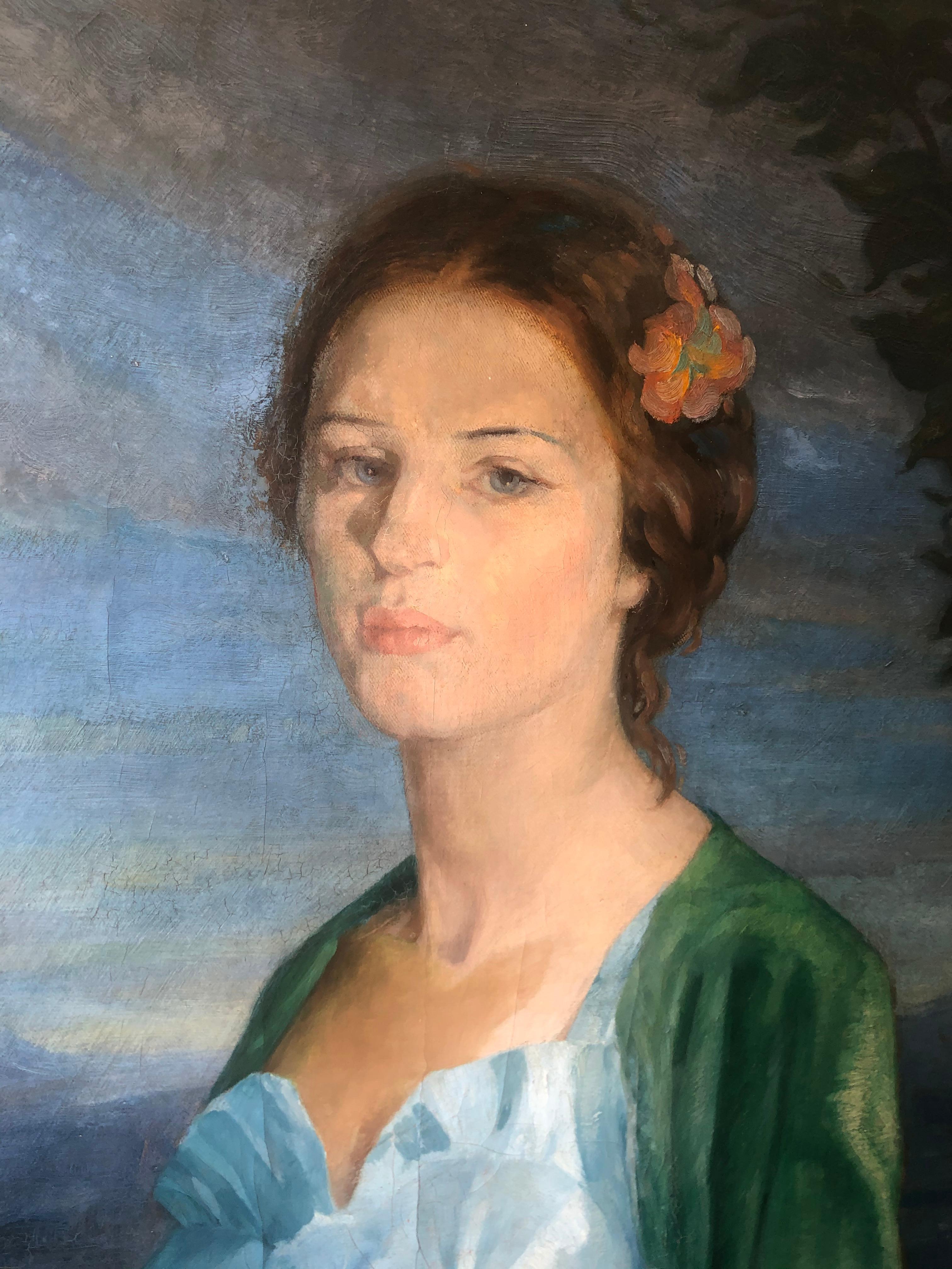 Painted Oil on Canvas E. Kenneth Center Portrait of a Lady For Sale