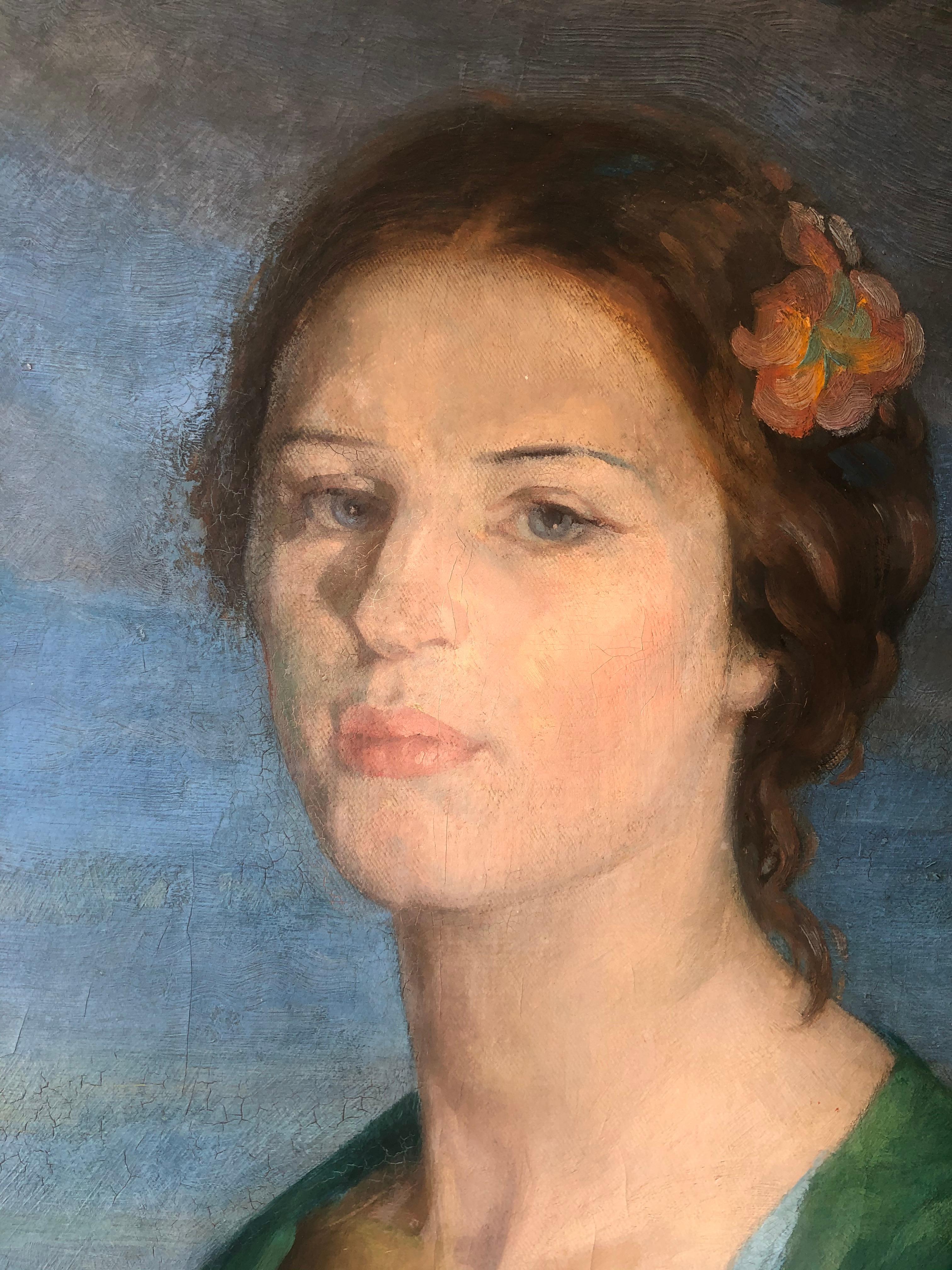 20th Century Oil on Canvas E. Kenneth Center Portrait of a Lady For Sale