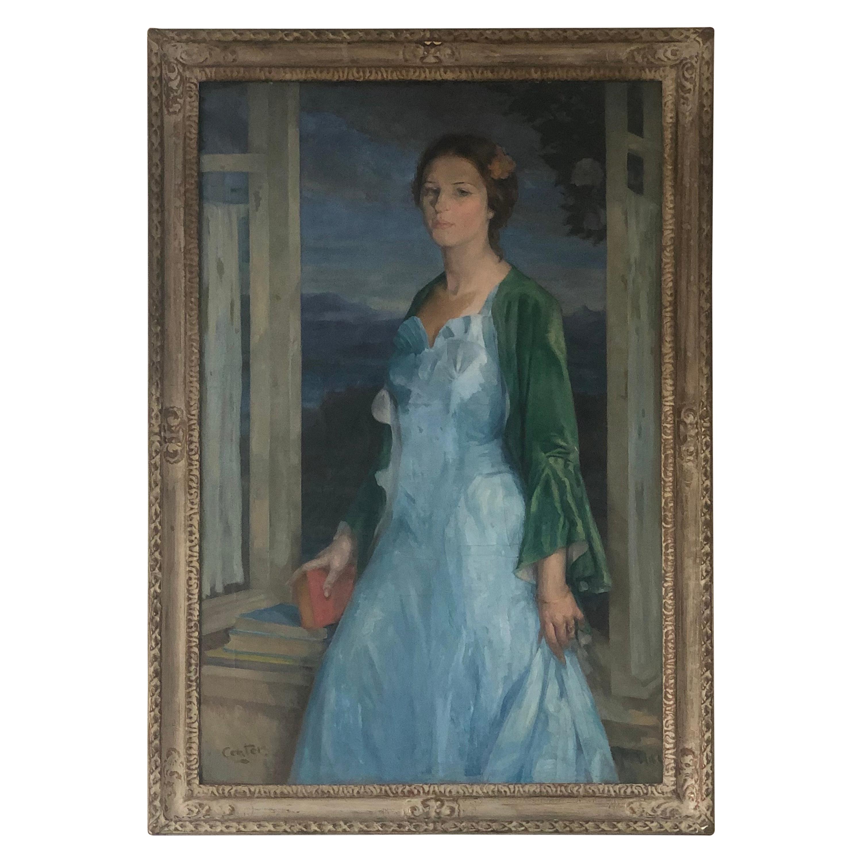Oil on Canvas E. Kenneth Center Portrait of a Lady For Sale