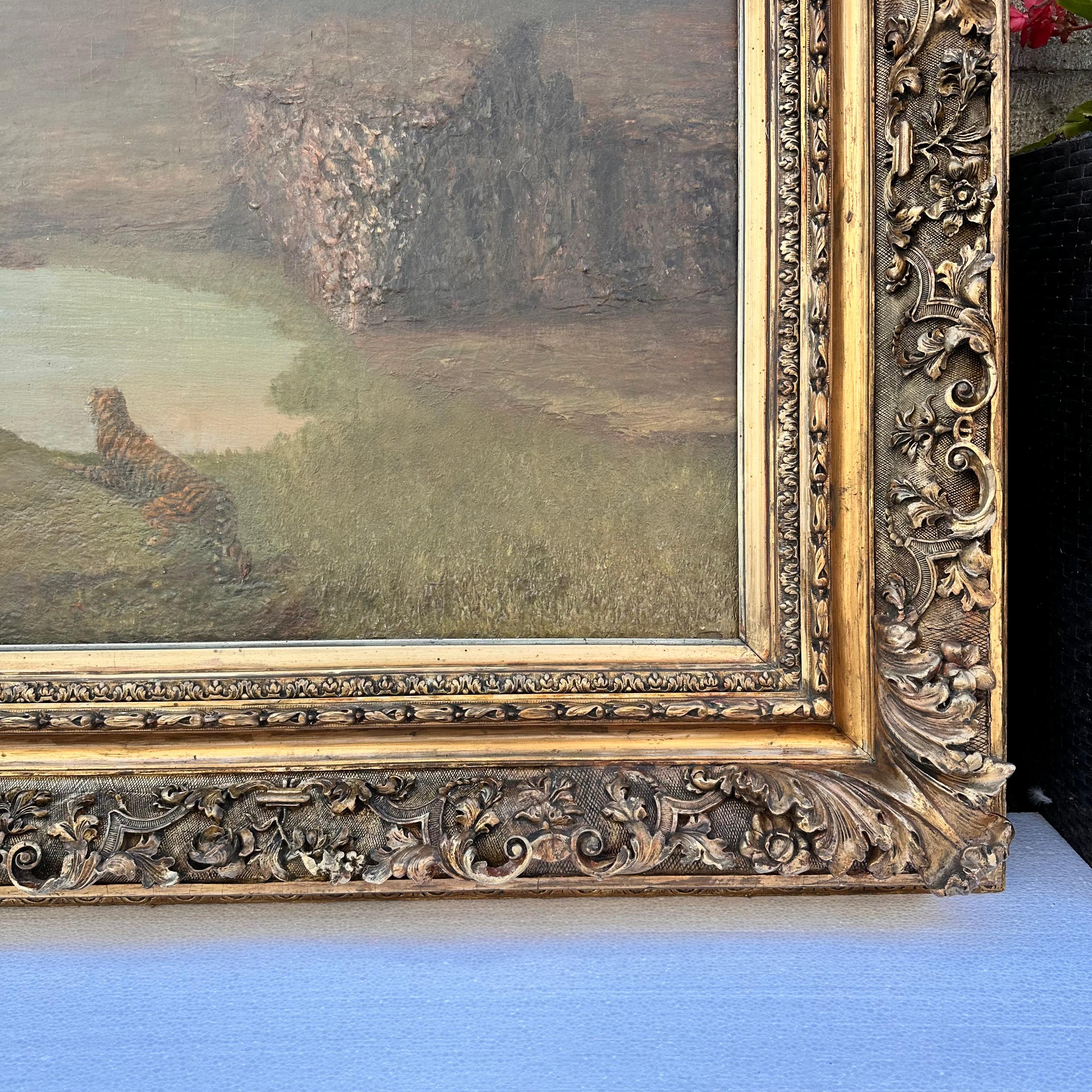 Oil on canvas English Romanticism Landscape with Tiger im Angebot 7