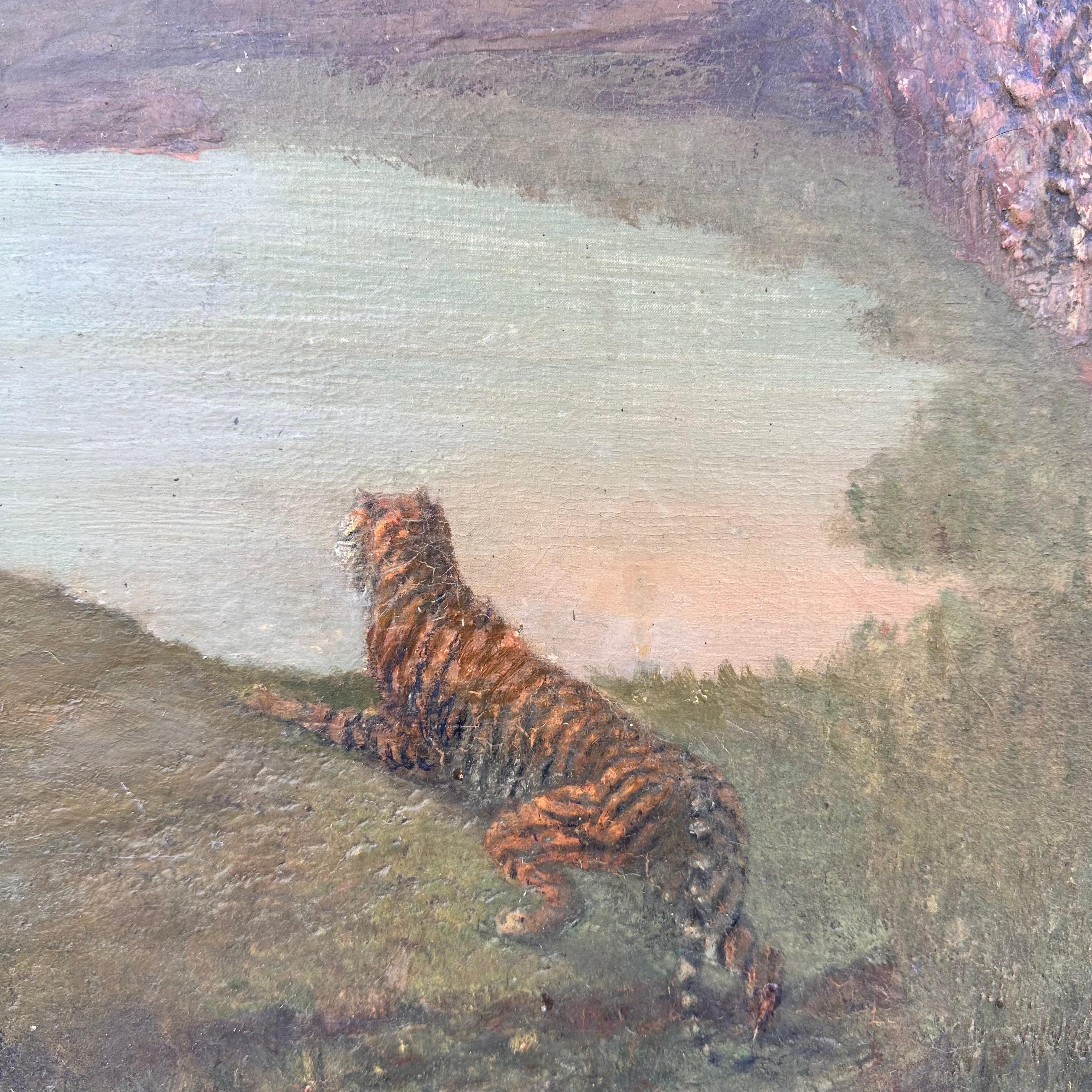 Oil on canvas English Romanticism Landscape with Tiger im Angebot 10