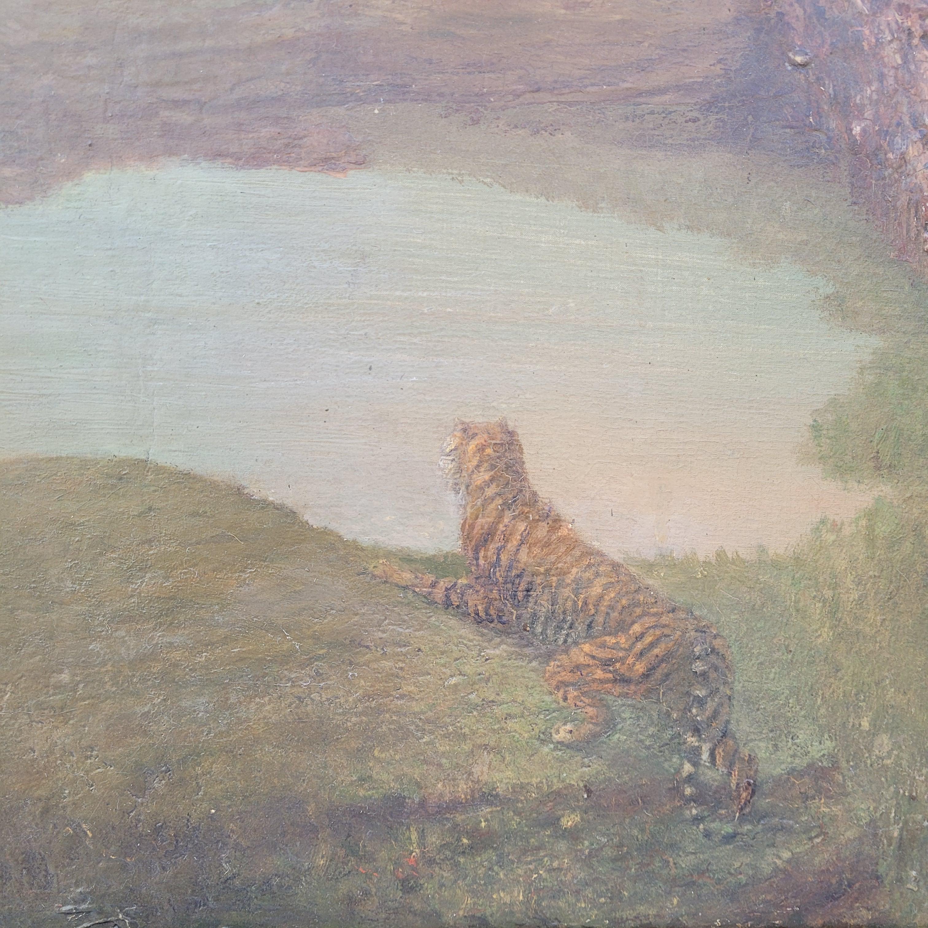 Oil on canvas English Romanticism Landscape with Tiger im Angebot 1