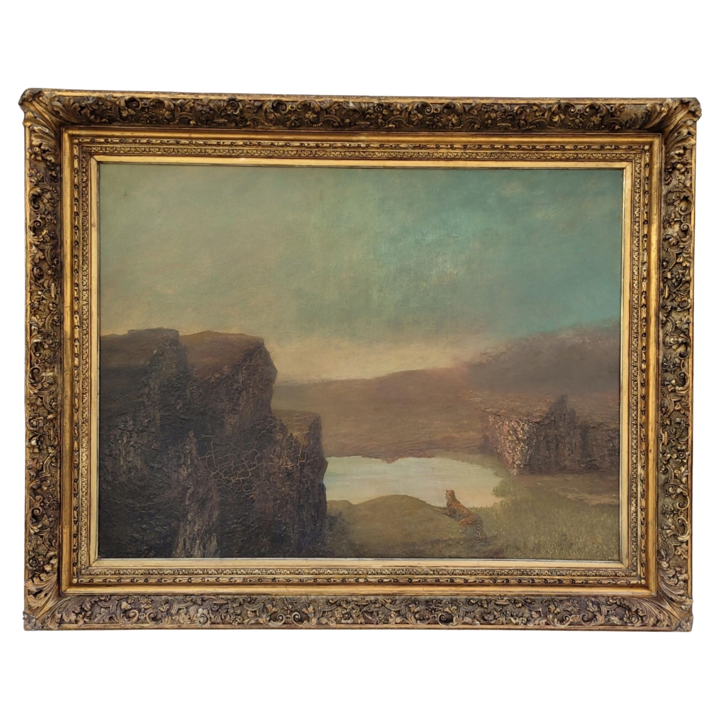 Oil on canvas English Romanticism Landscape with Tiger