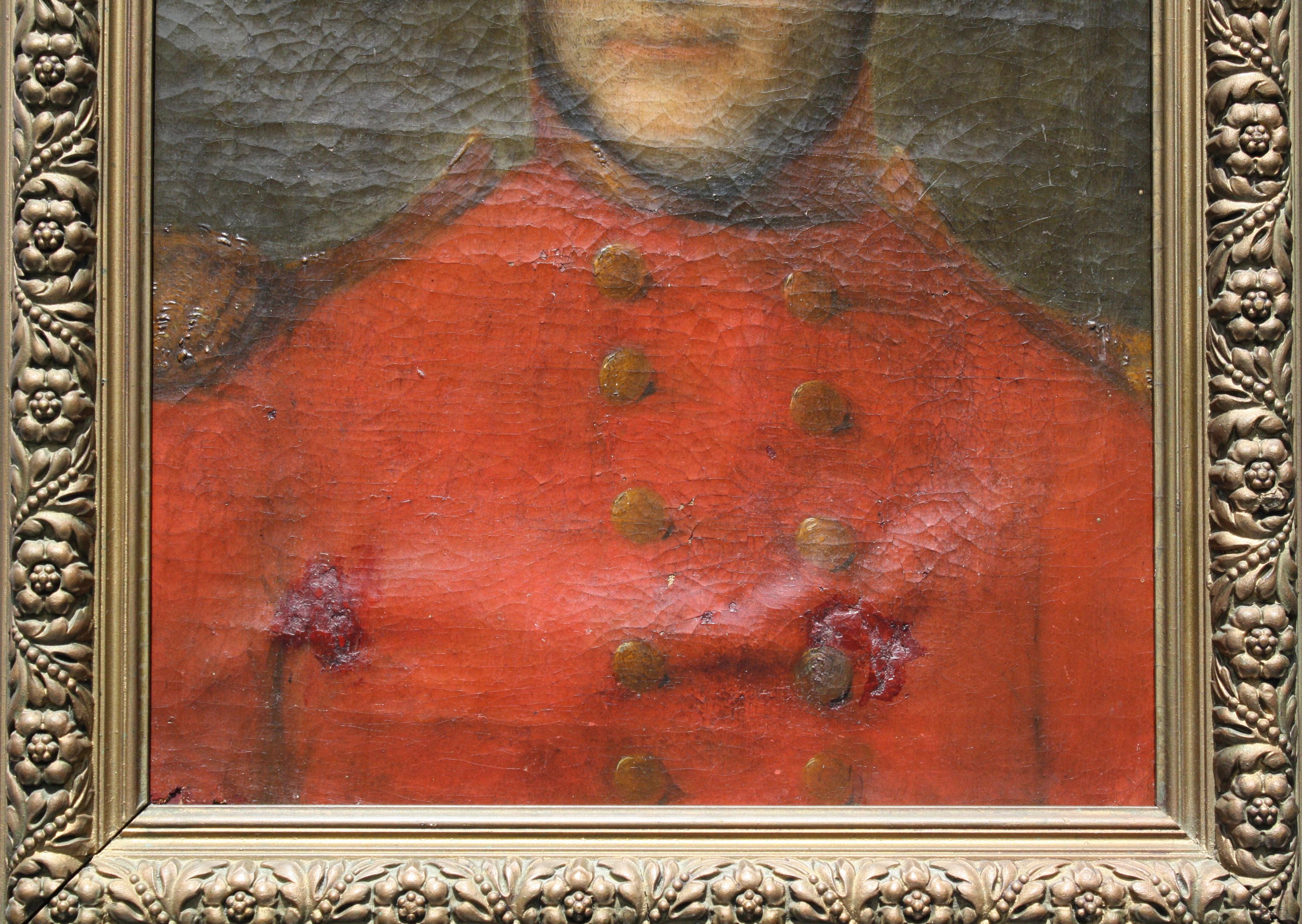 Oil on Canvas English School Young Officer Fitzgerald in Scarlet Tunic For Sale 9