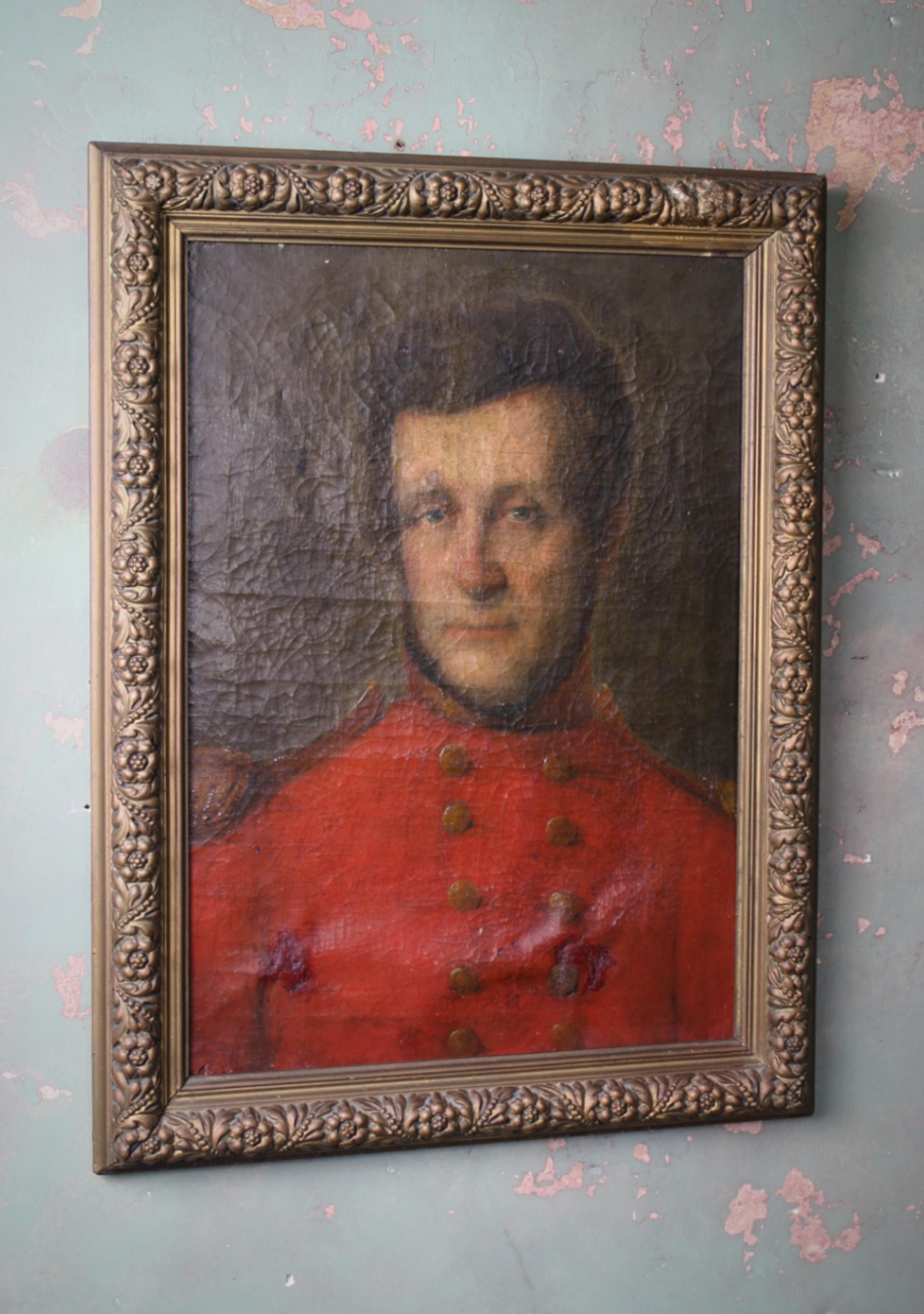 Oil on Canvas English School Young Officer Fitzgerald in Scarlet Tunic For Sale 12