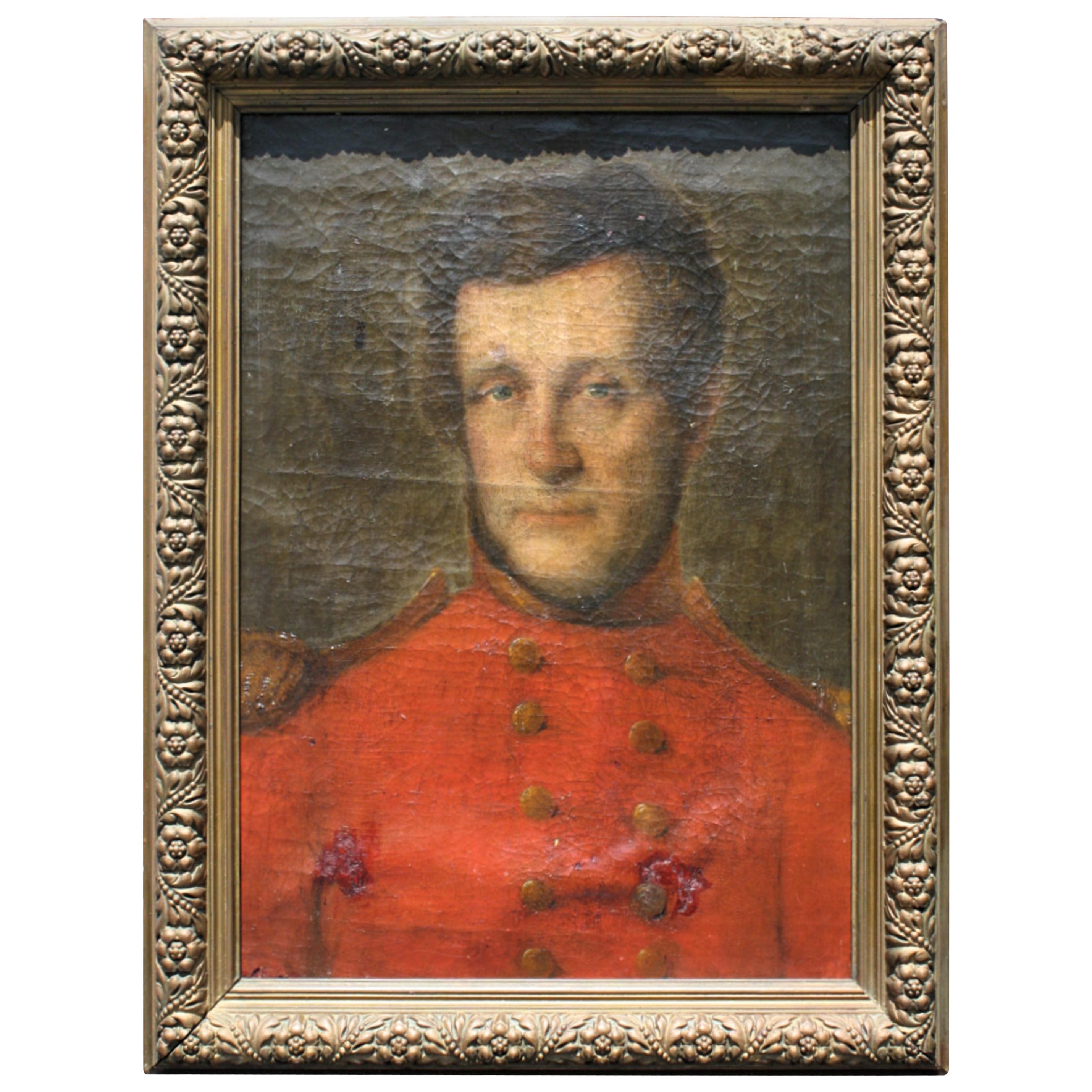 Oil on Canvas English School Young Officer Fitzgerald in Scarlet Tunic