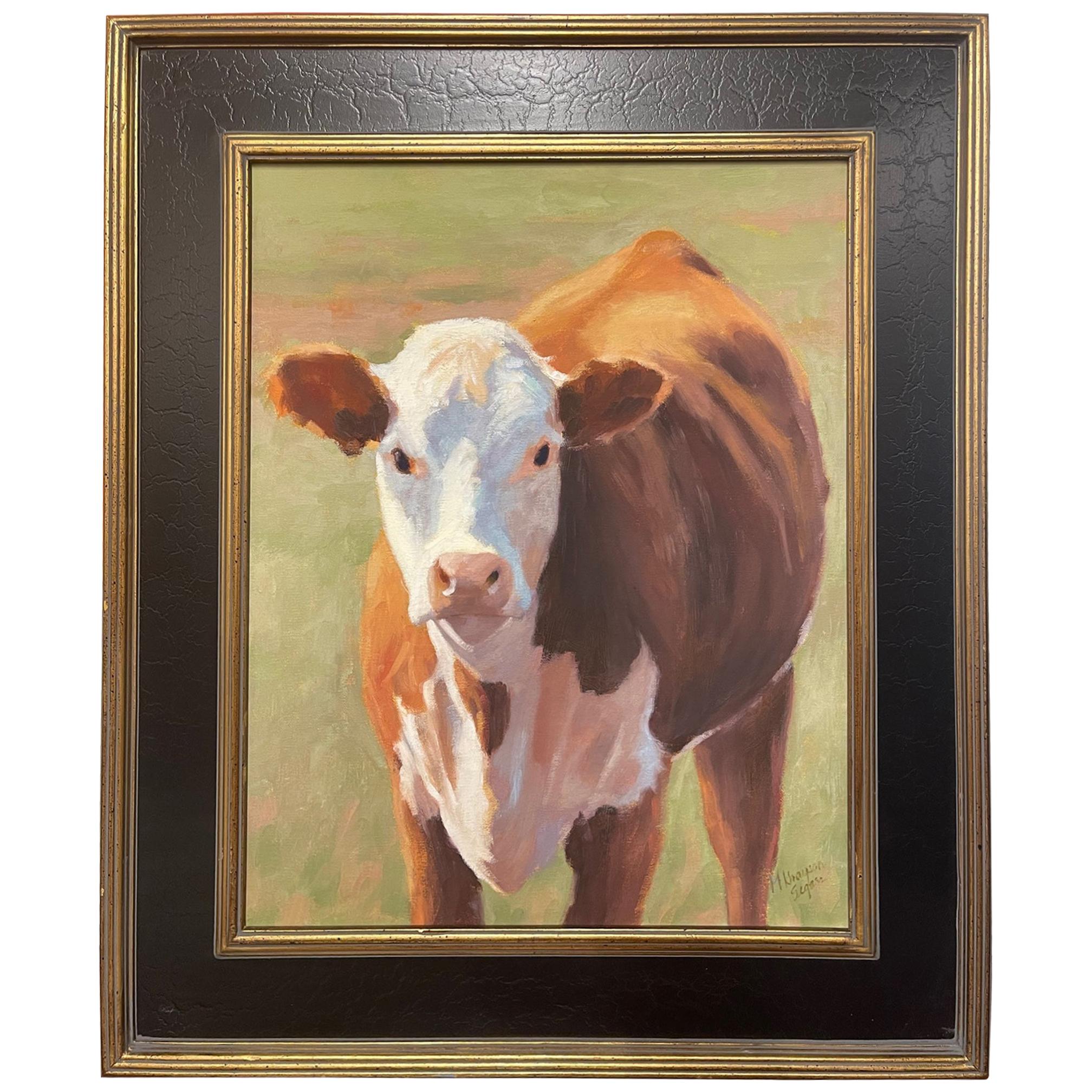 Oil on Canvas "Face to Face" Cow Scene by Mary Segars
