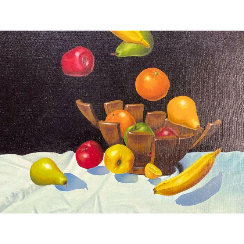 20th Century Oil on Canvas Falling Fruit by Michael Bridges, Signed 1989 For Sale