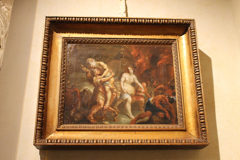 French 19th Century Oil on Canvas Mythological Scene Painting in Gilt Wood Frame For Sale 1