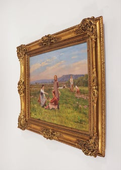 Oil on Canvas "Feeding the Birds" by  César Pattein ( French 1850 - 1931)