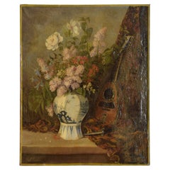 Antique Oil on Canvas, Floral Still Life, signed lower left P. Chartier, mid 19th cen.