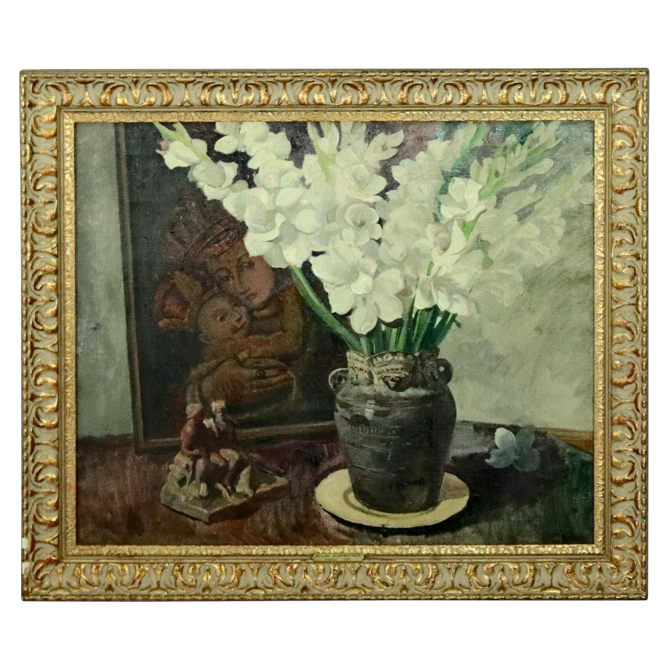 Oil on Canvas Floral Still Life with Gladioli by William Starkweather circa 1939