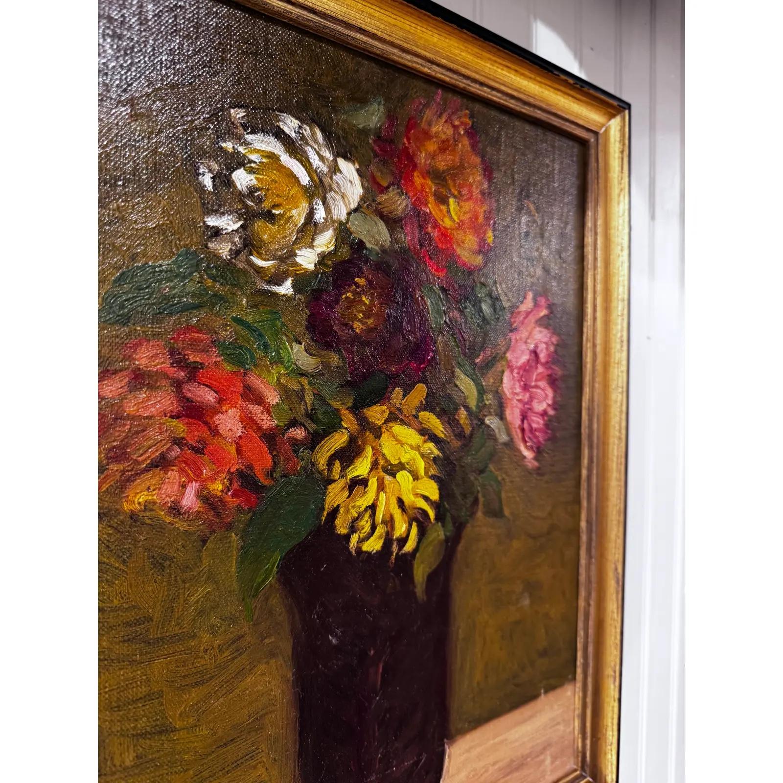 Öl auf Leinwand Blumen in Vase im Angebot 5