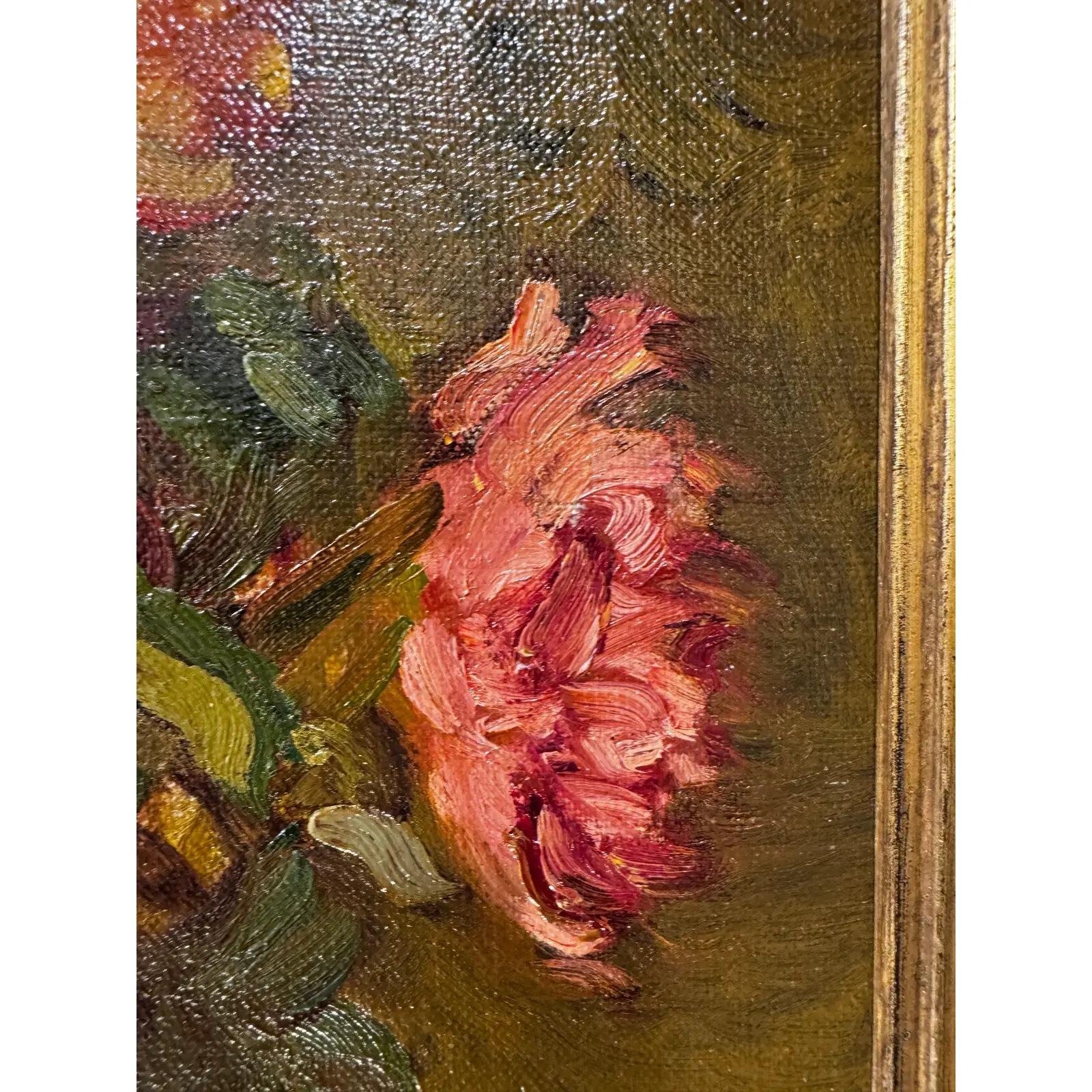 Öl auf Leinwand Blumen in Vase im Angebot 1