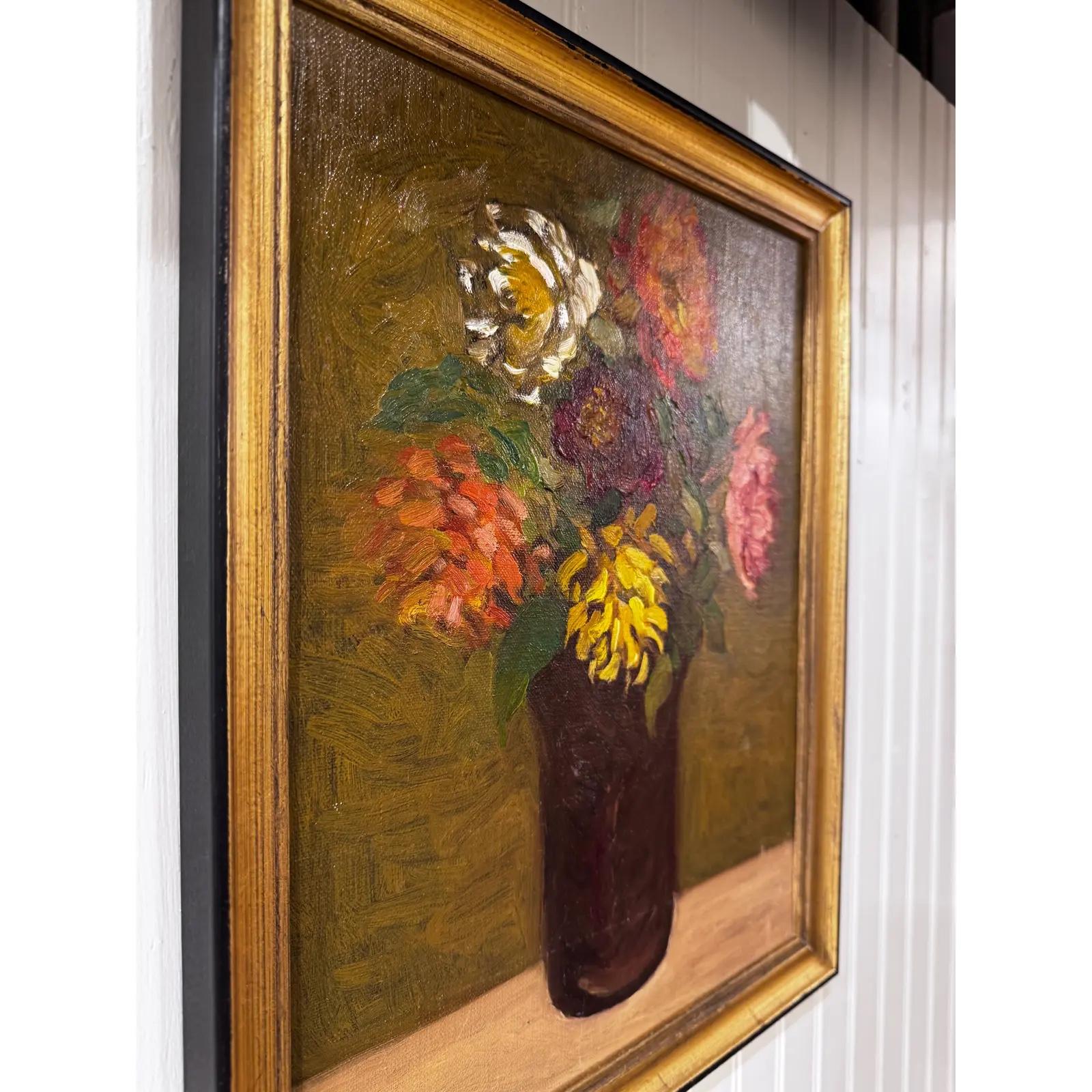 Öl auf Leinwand Blumen in Vase im Angebot 4