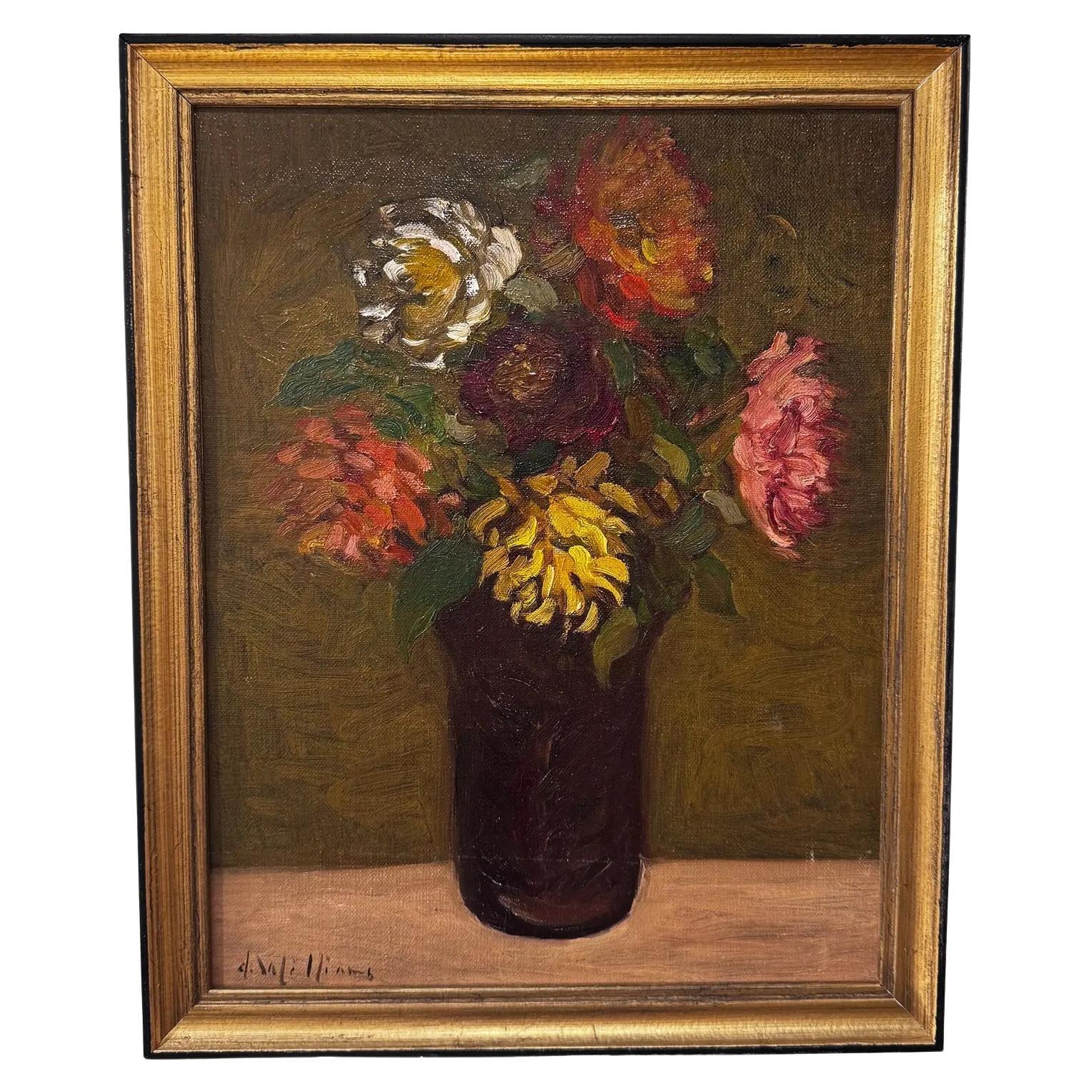 Öl auf Leinwand Blumen in Vase im Angebot