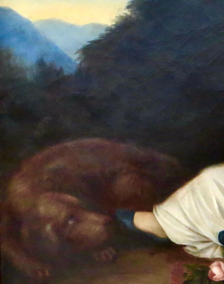 Dessin Ancien Signé Représentant Une Jeune Femme Et Son Chien - Œuvre D'art