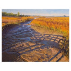 Oil on Canvas Framed Painting "Distant Island Marsh Shadows" by Michael Reibel