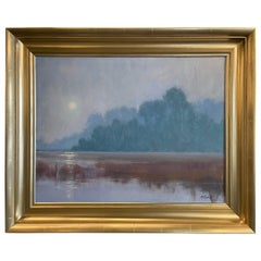 Oil on Canvas Framed Painting "Fog Blankets the Marsh", Michael Reibel