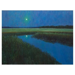 Oil on Canvas Framed Painting "White Chimney Moonshine Marsh", by Michael Reibel