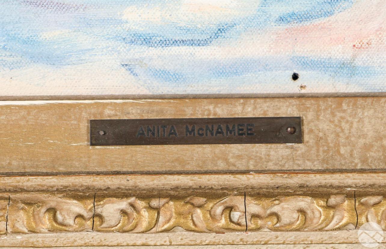 Huile sur toile encadrée  Paysage de neige d'hiver, signé par Anita McNamee en vente 7