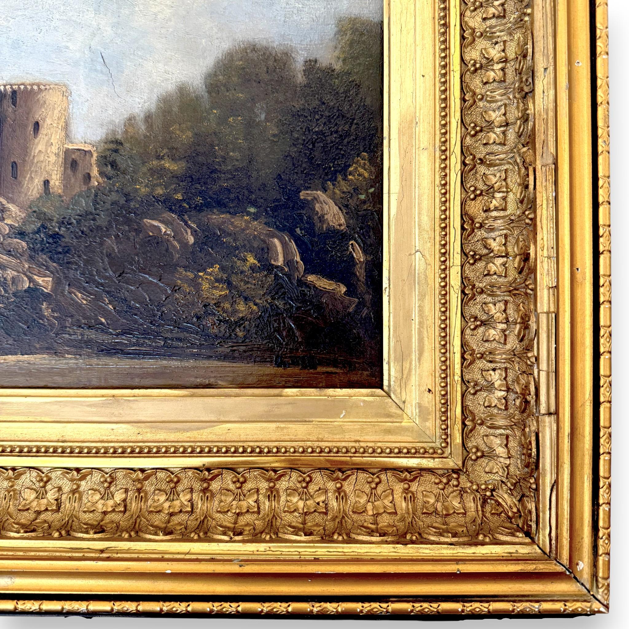 Napoléon III Huile sur toile, Côte d'Azur avec forteresse, signée, 19e siècle en vente