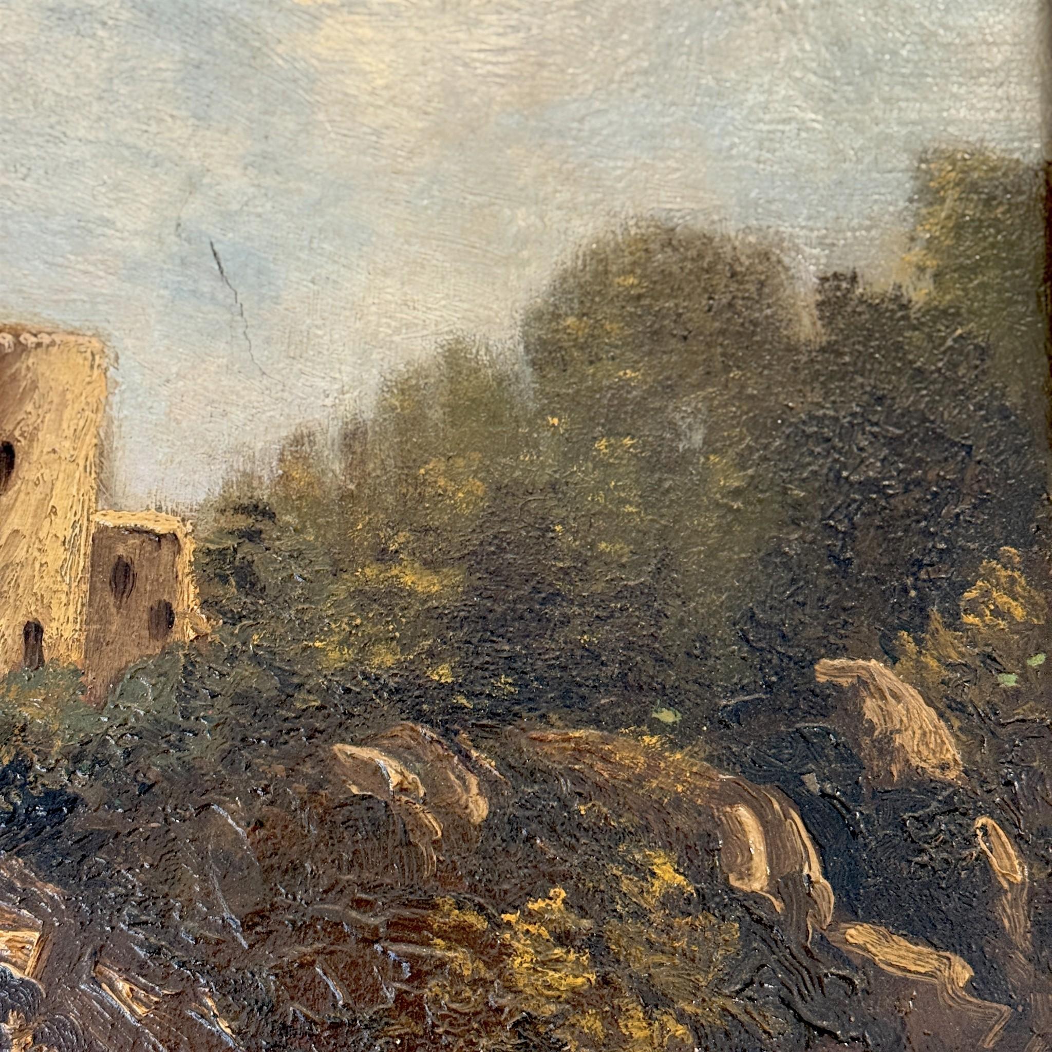 Huile sur toile, Côte d'Azur avec forteresse, signée, 19e siècle en vente 1