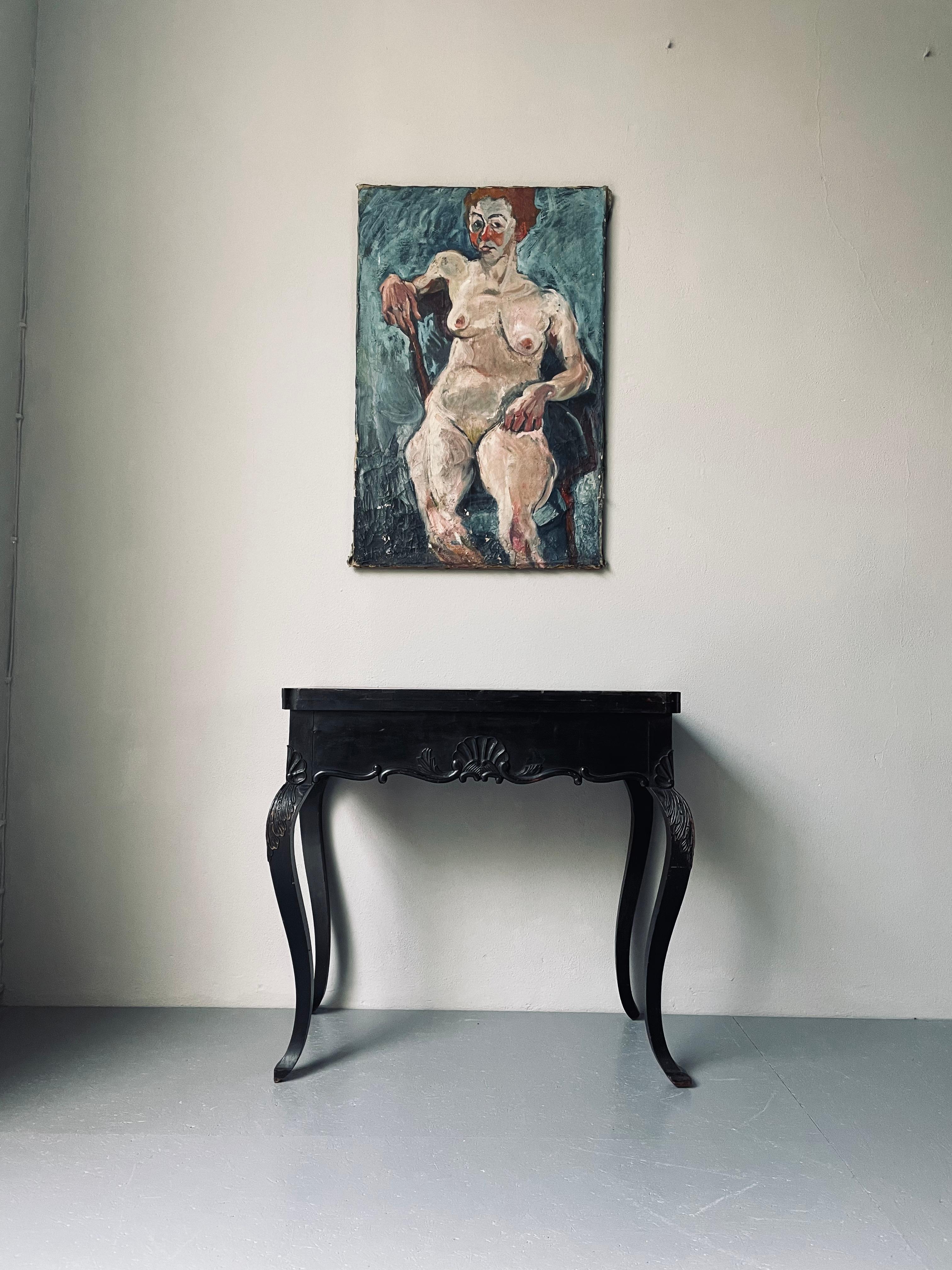 Peinture d'une femme nue. Cette peinture à l'huile a été réalisée en France.
