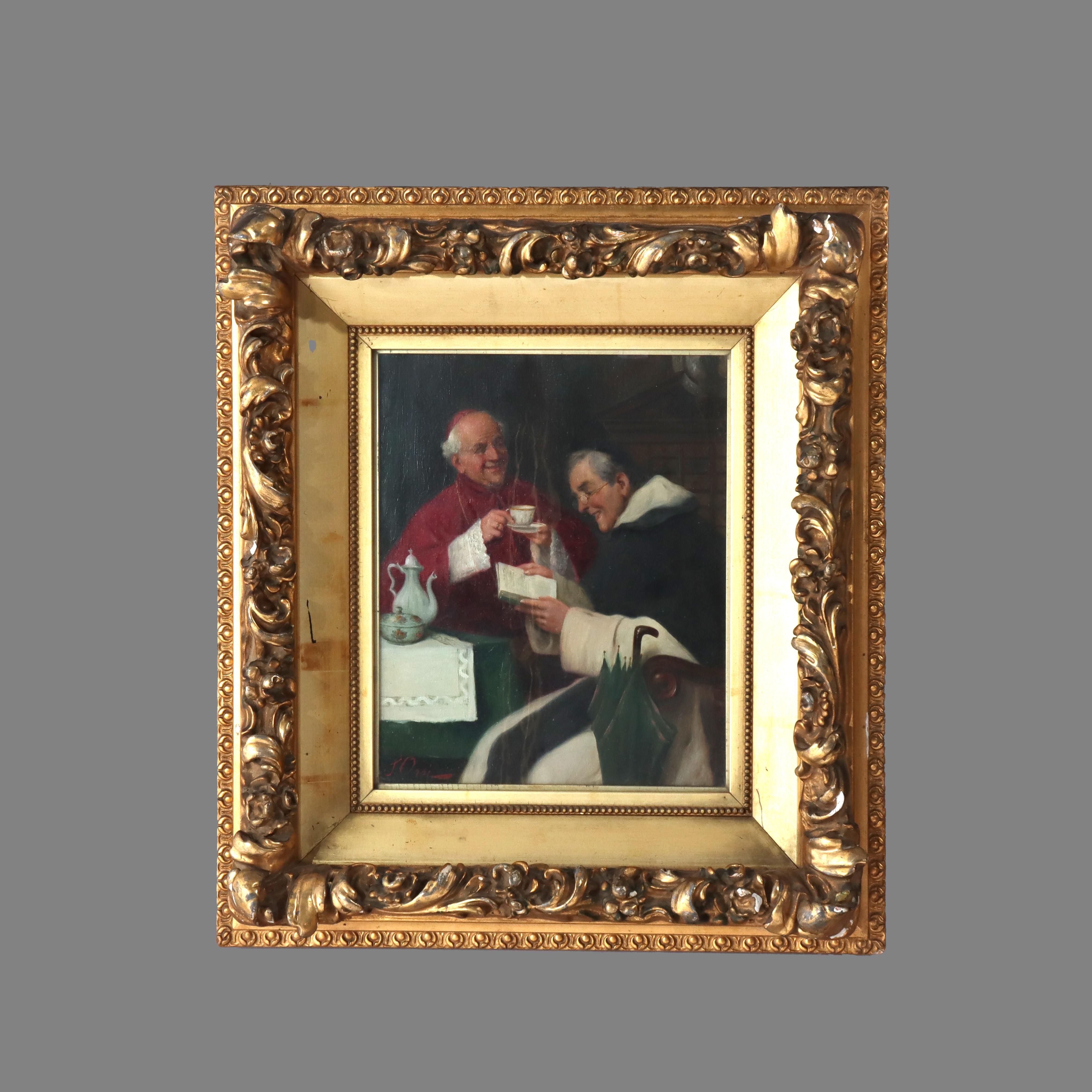 Öl auf Leinwand Genre-Szene Gemälde von 2 Kardinäle von J. Orsi C1890 im Angebot 1