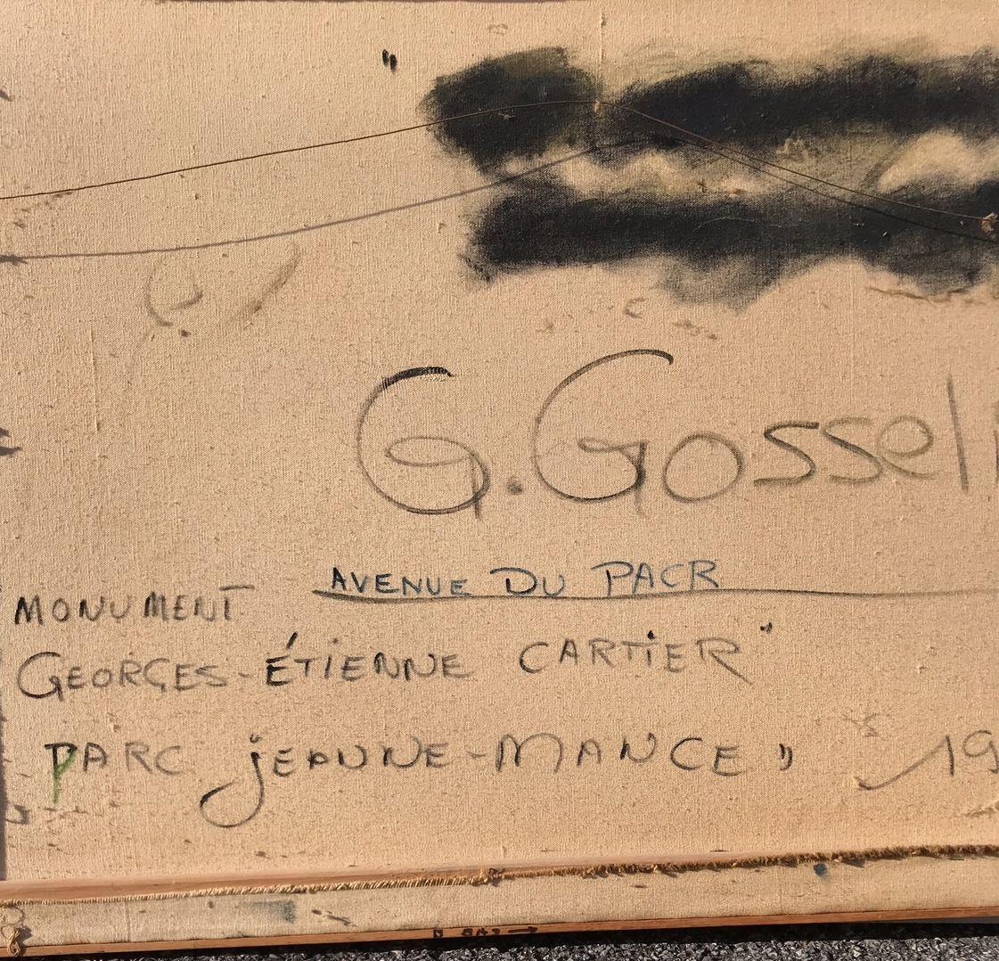 Hand-Painted Oil on Canvas Gilles Gosselin Parc Jeanne Mance Georges Etienne Cartier Monument For Sale