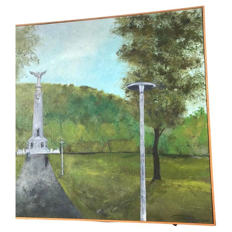 Oil on Canvas Gilles Gosselin Parc Jeanne Mance Georges Etienne Cartier Monument In Excellent Condition For Sale In Montreal, QC