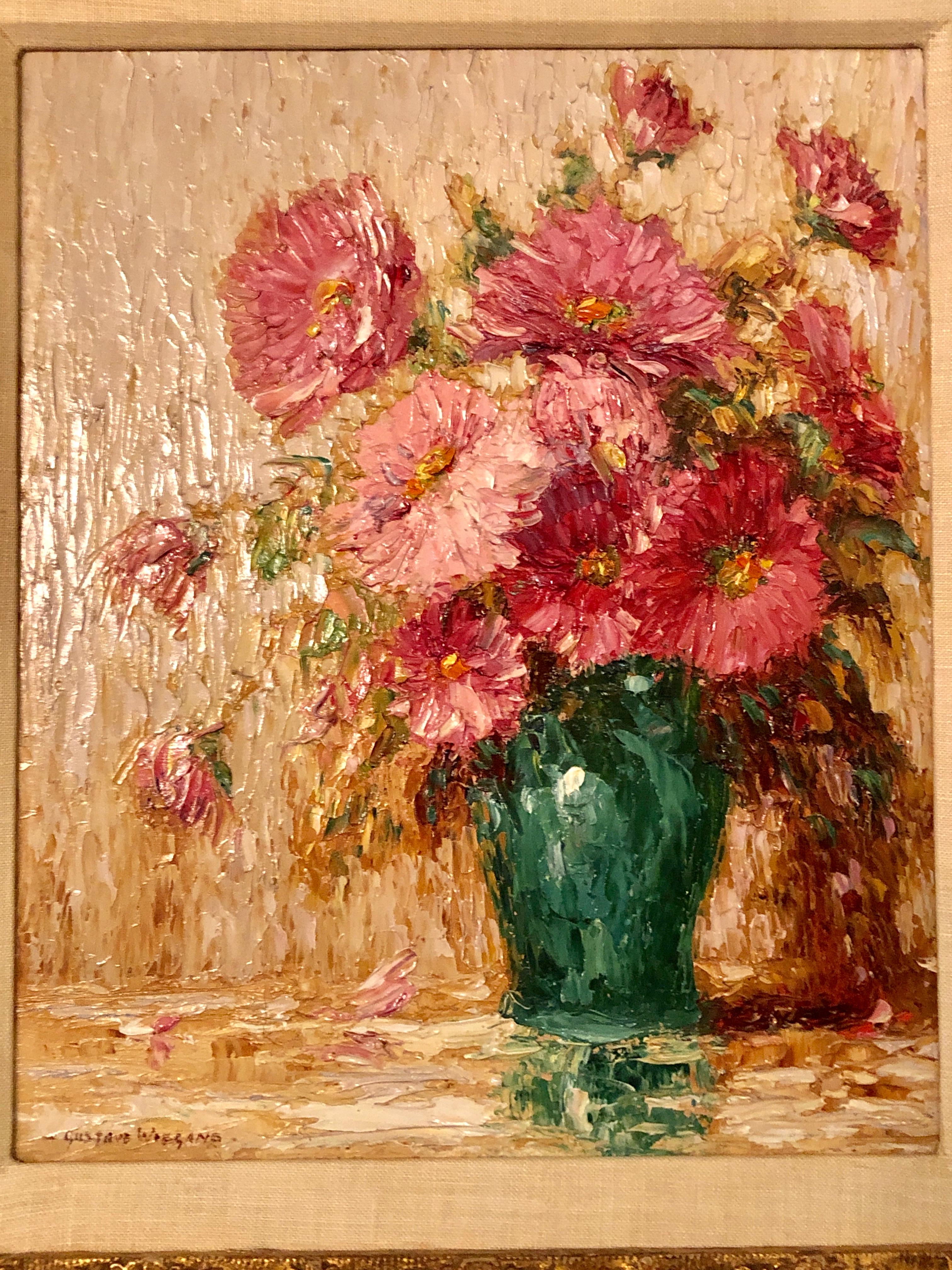 Oil on Canvas Gustave Weigand German 1860-1930 Signed Floral Still Life In Good Condition In Stamford, CT