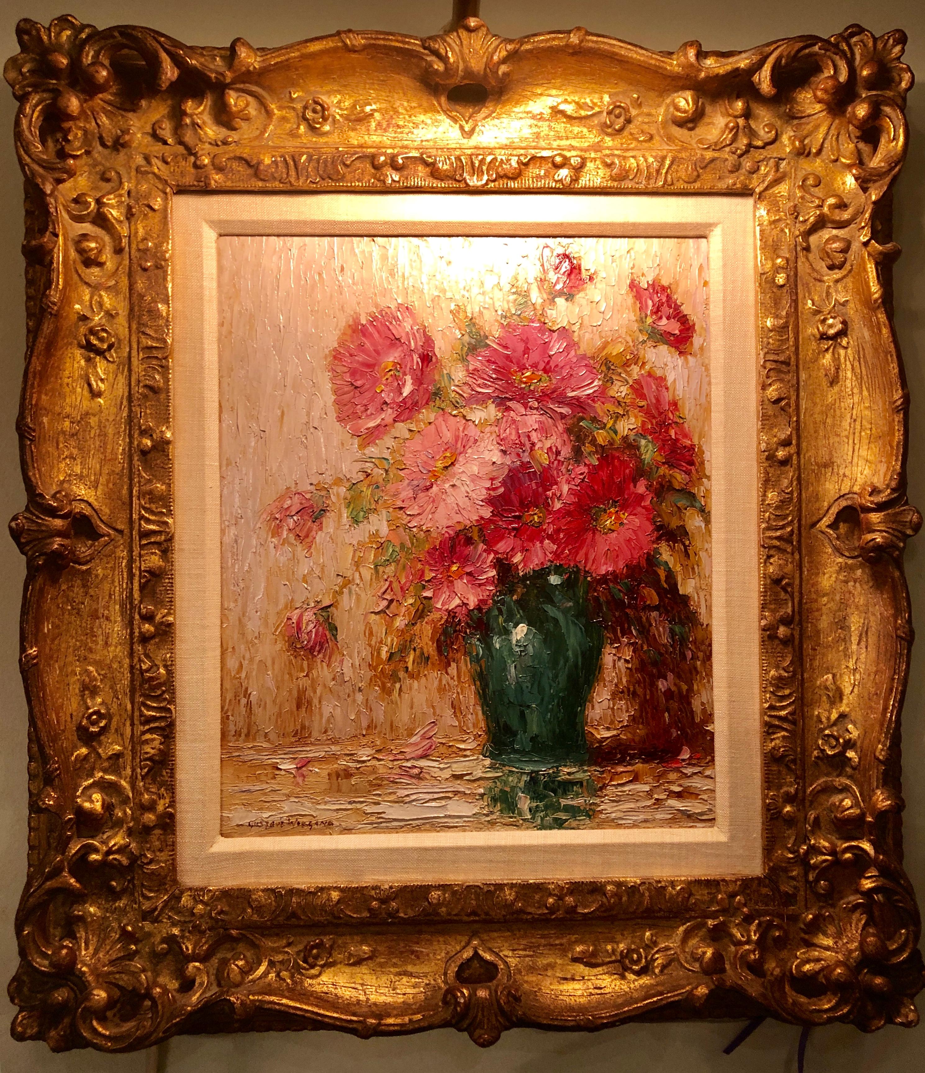 Wood Oil on Canvas Gustave Weigand German 1860-1930 Signed Floral Still Life