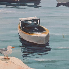 Oil on Canvas Harbor Scene "Fisherman's Landing" by Carl Ivar Gilbert