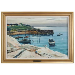 Oil on Canvas Harbor Scene "Fisherman's Landing" by Carl Ivar Gilbert