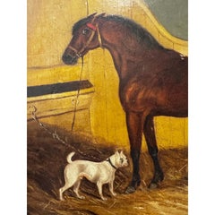 Oil on Canvas Horse and White Dog