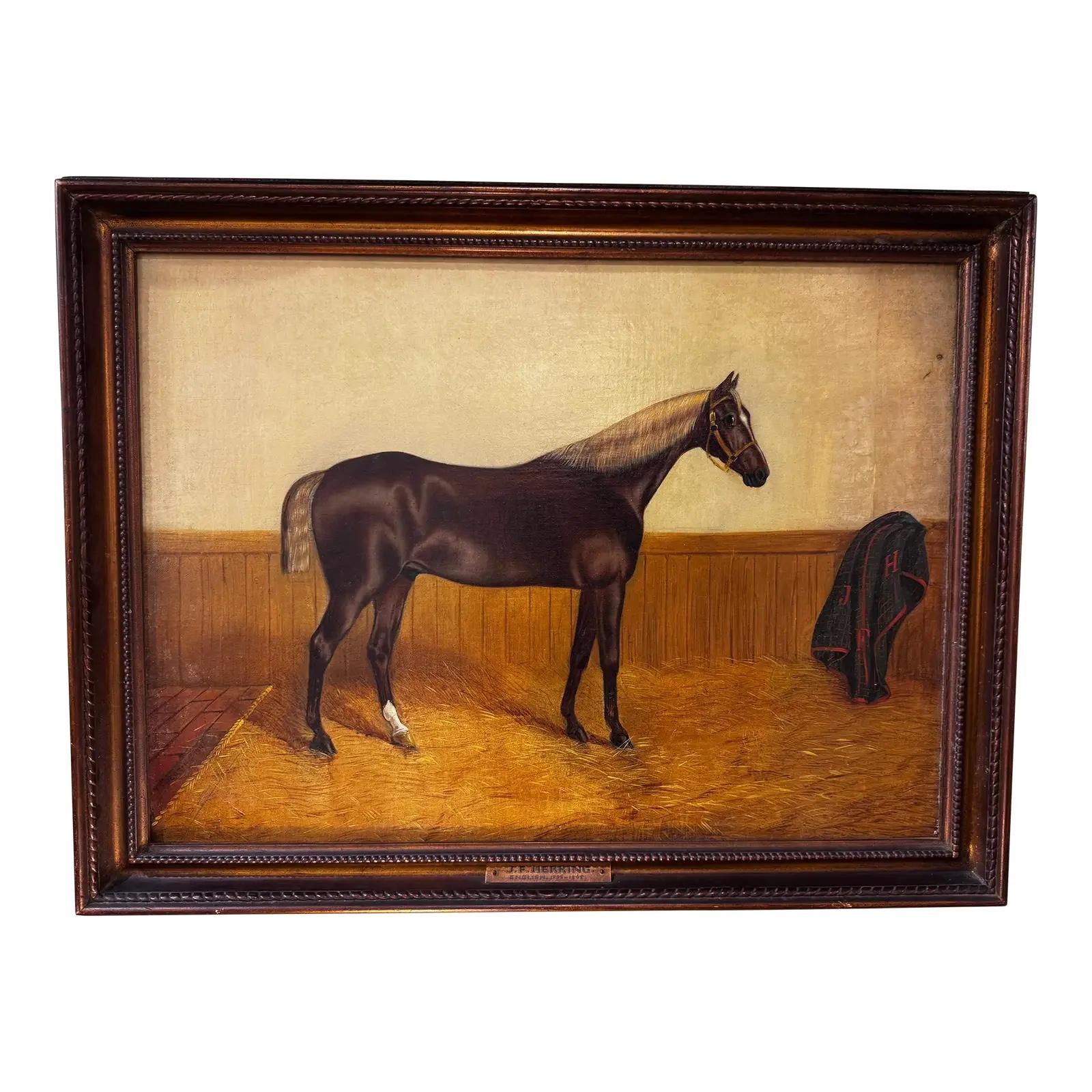 Oil on Canvas Horse in Stable (Englisch) im Angebot
