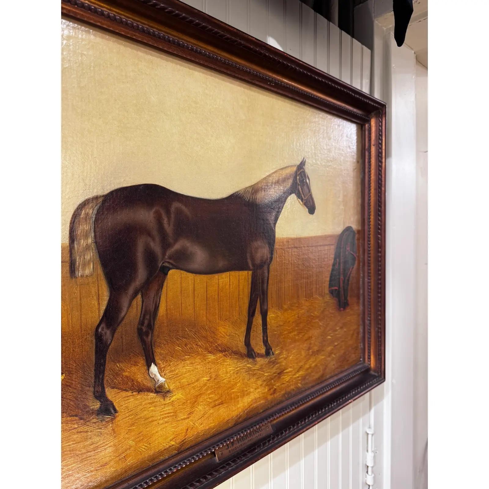 Öl auf Leinwand Pferd im Stall im Angebot 1