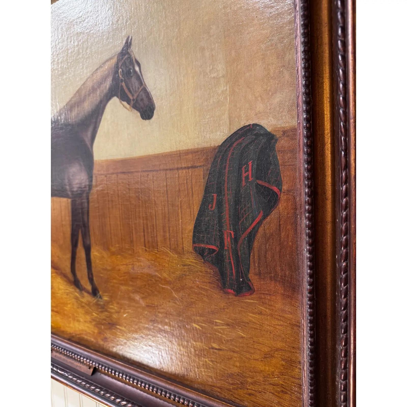 Öl auf Leinwand Pferd im Stall im Angebot 2
