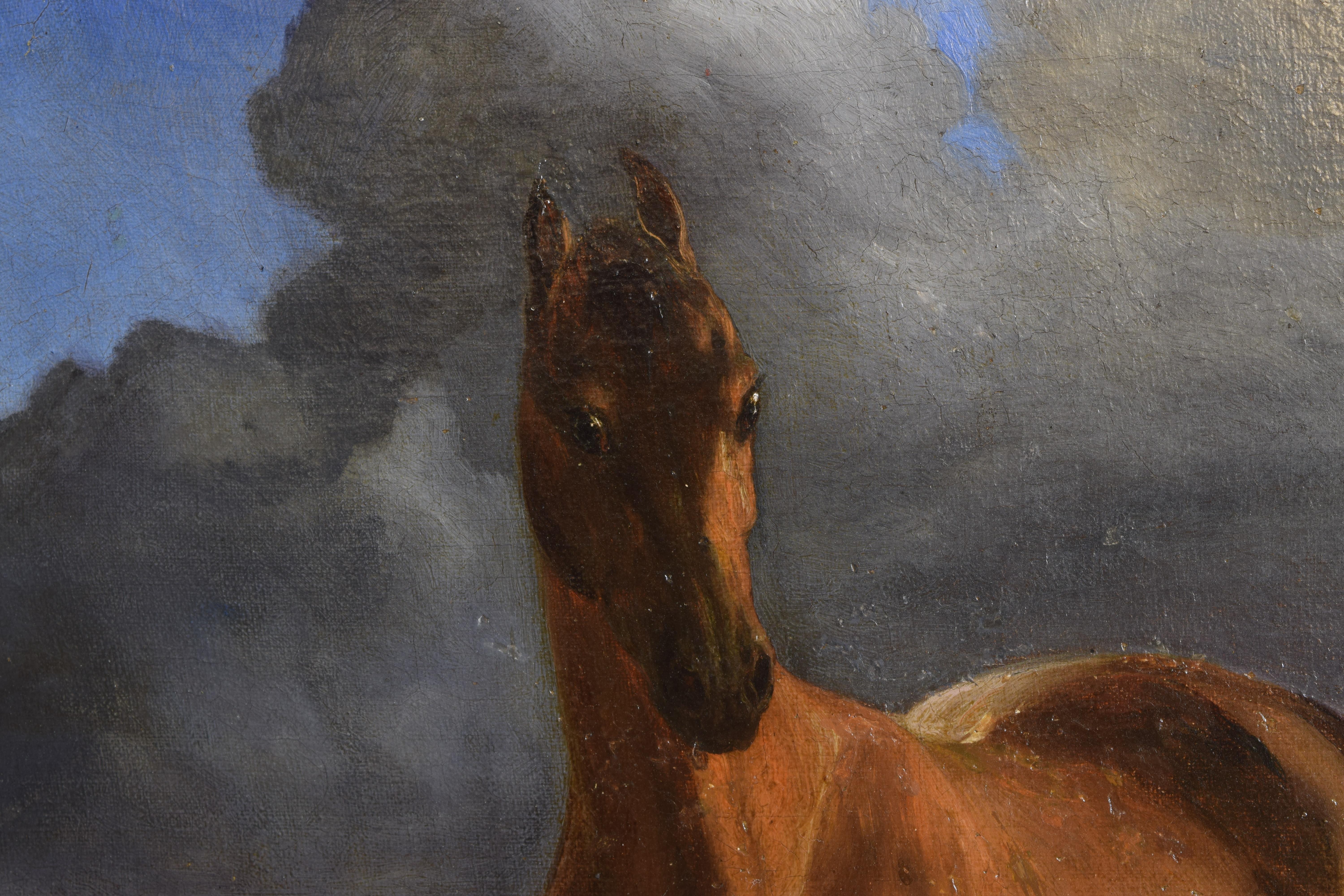 Paint Oil on Canvas, Horse Portrait, “Before the Storm”, Signed 1875