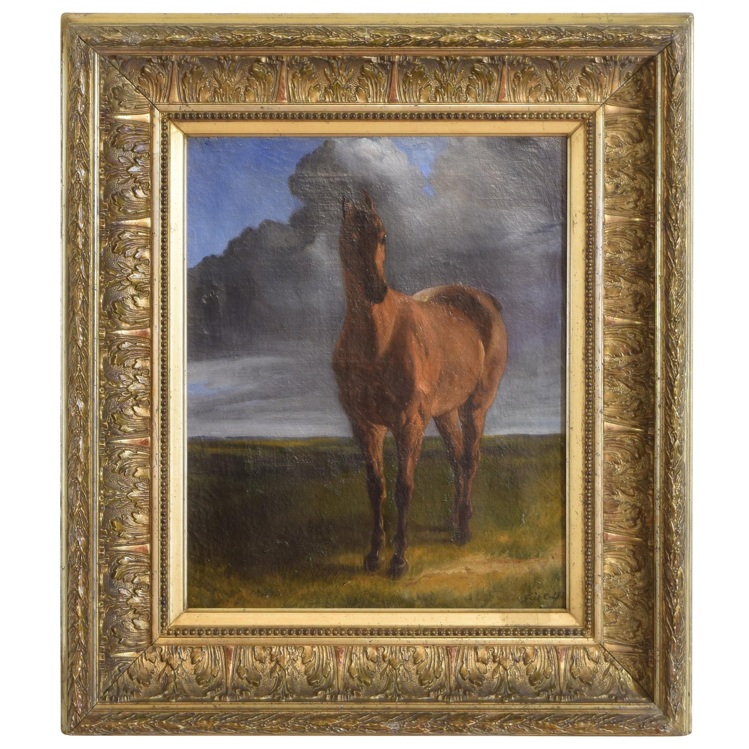 Oil on Canvas, Horse Portrait, “Before the Storm”, Signed 1875